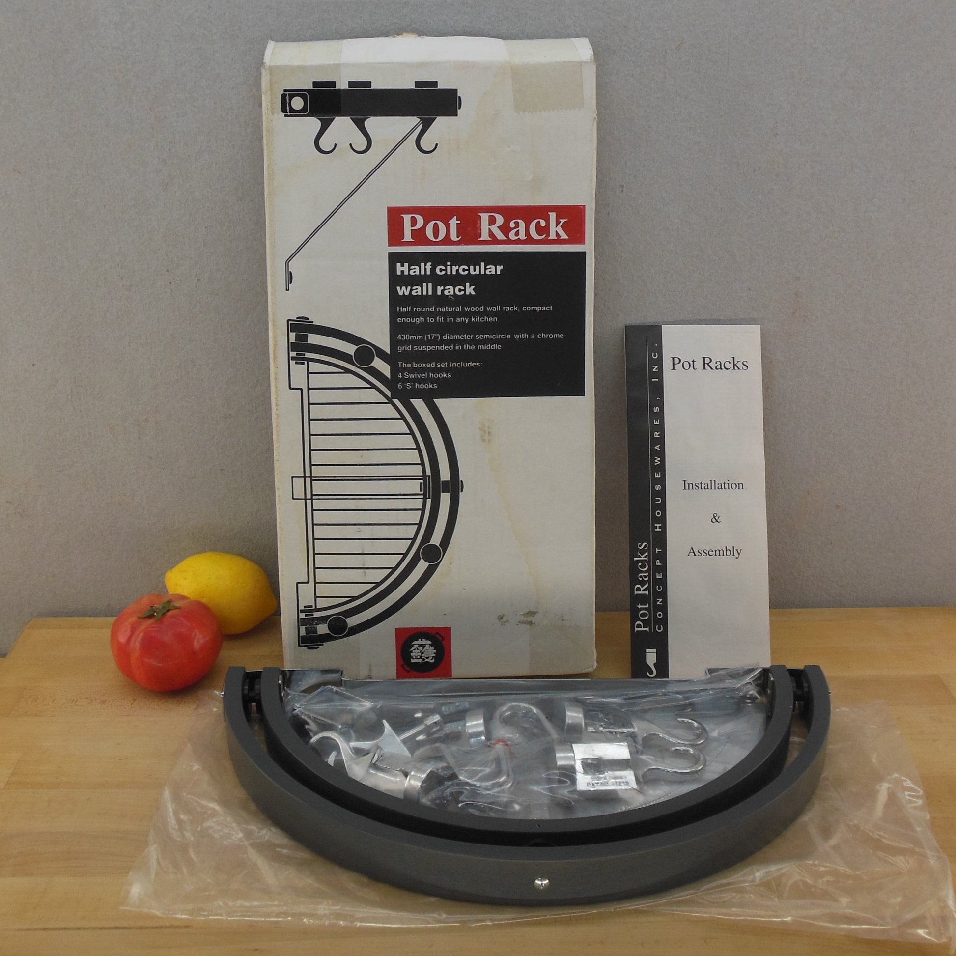 Concept Housewares NOS 17" Half Circle Wall Pot Rack Gray 40223