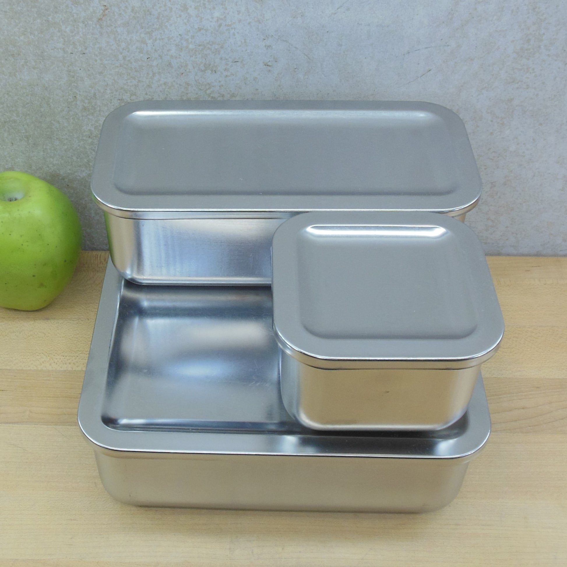 Revere Ware Stainless 3 Set Refrigerator Dishes Storage Containers