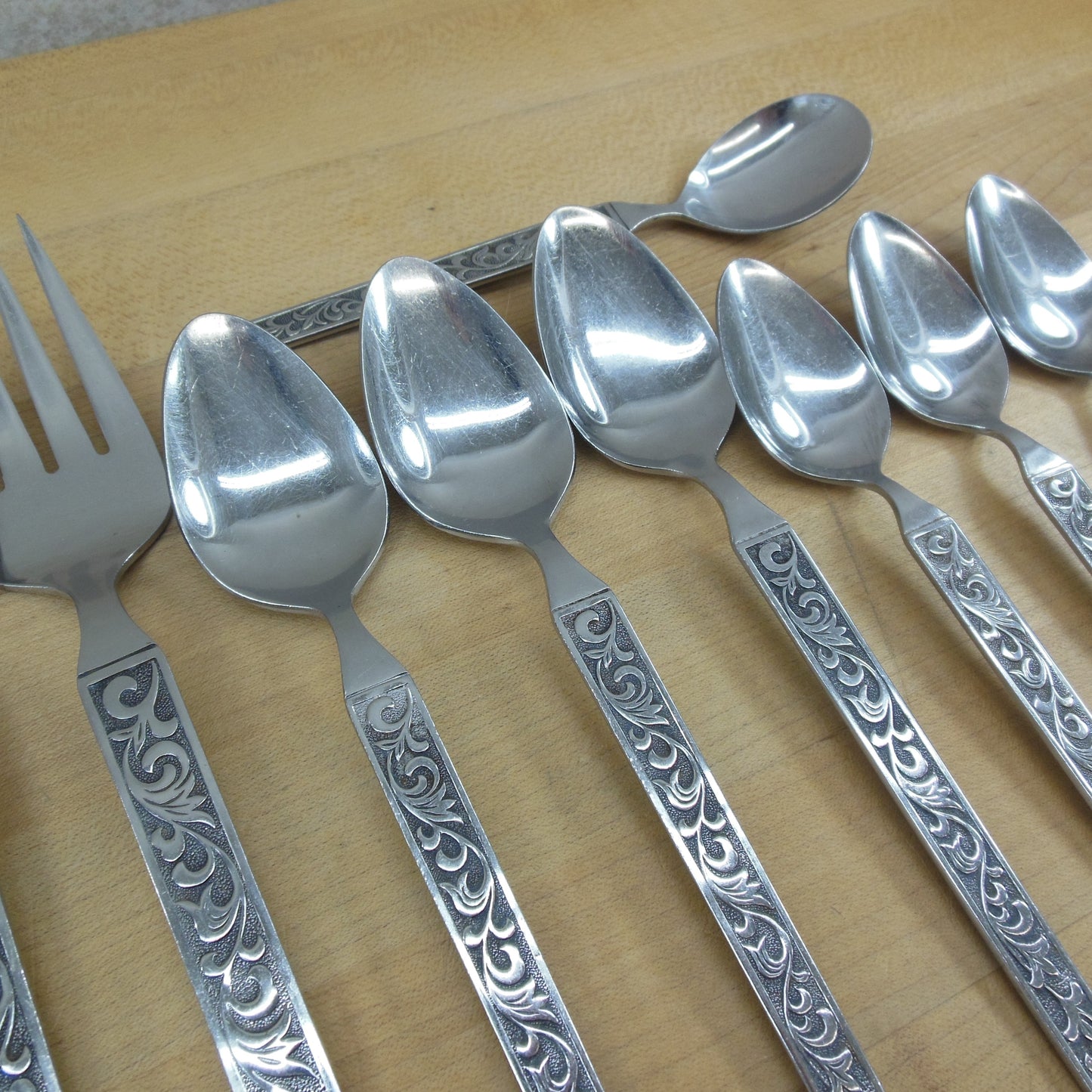 Riviera Japan Monterey Stainless Flatware 9 Piece Lot Spoons Serving Teaspoon Cold Meat Fork Sugar