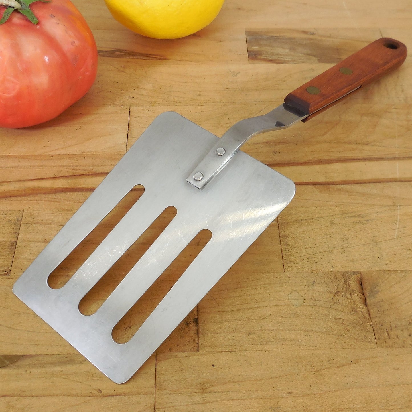 Robinson USA Stainless Short Small Slotted Spatula 10.75" Wood Handle