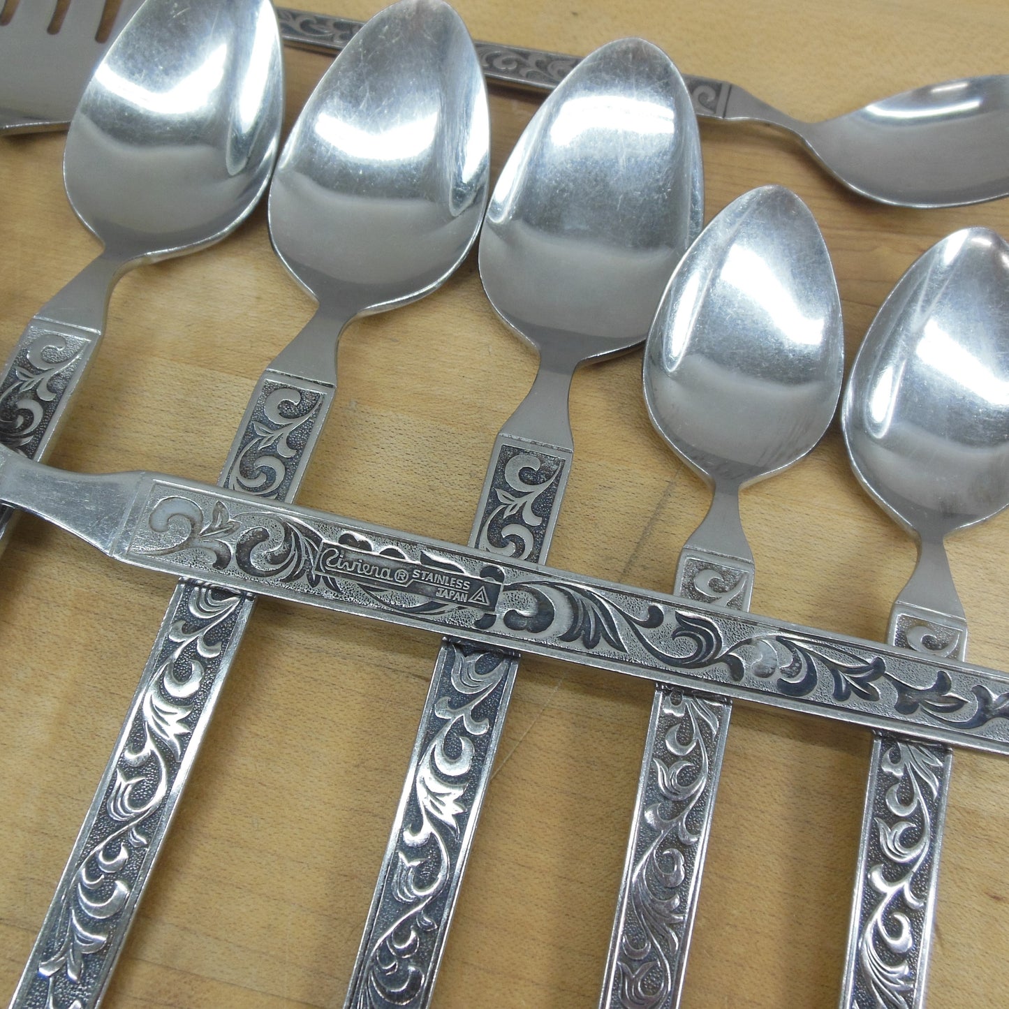 Riviera Japan Monterey Stainless Flatware 9 Piece Lot Spoons Serving Used