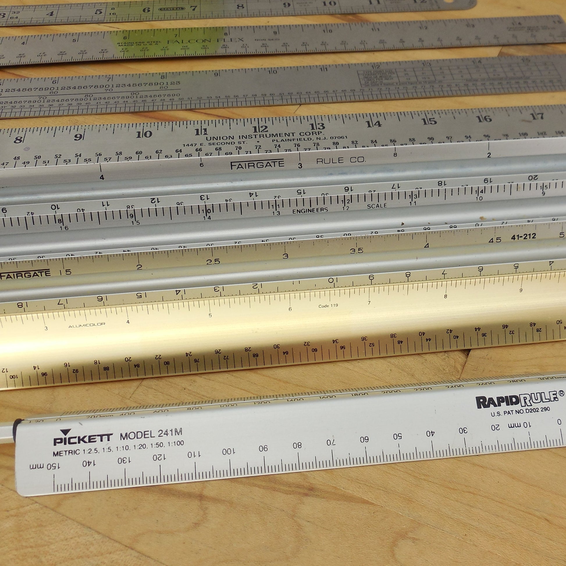 Lot 9 Rulers Scale Drafting Engineer Printing Fairgate Union Picket Rapid 12" 24" Used