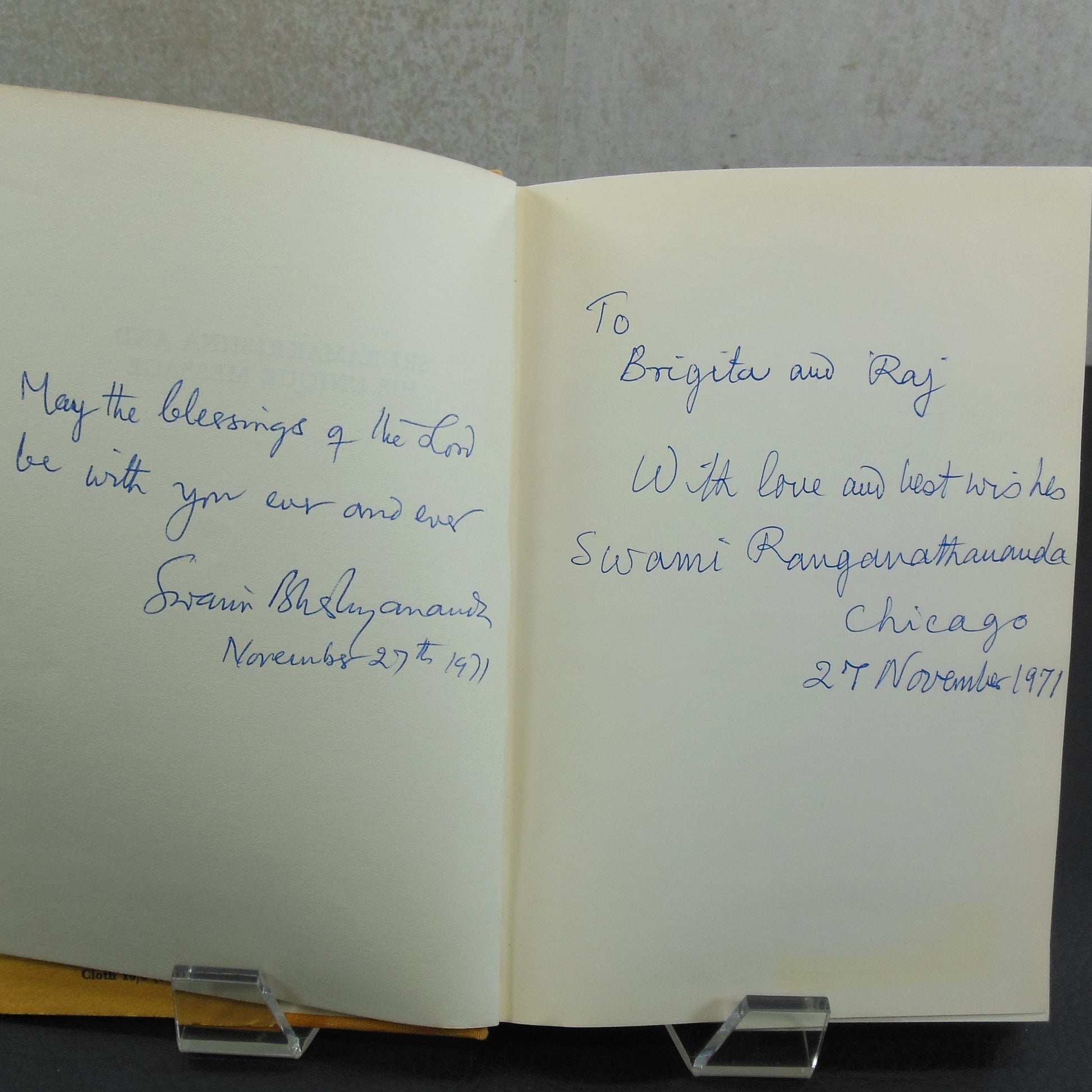 Swami Bhashyananda & Ranganathananda Signed Book - Sri Ramakrishna and His Message Ghanananda Inscribed