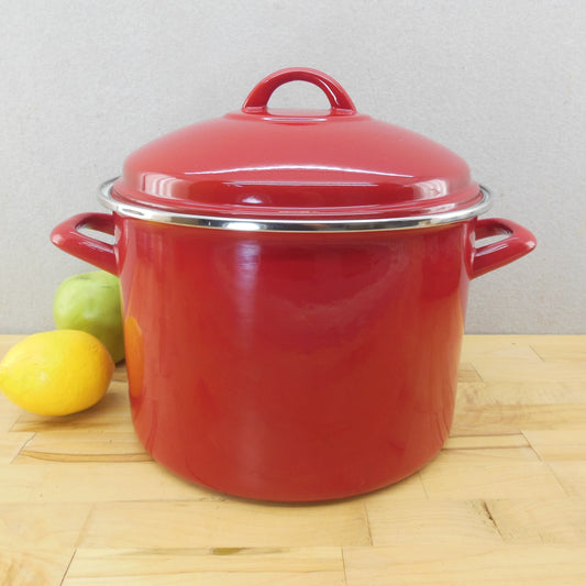 Unbranded Red White Enamelware 8 Quart Stock Soup Pot