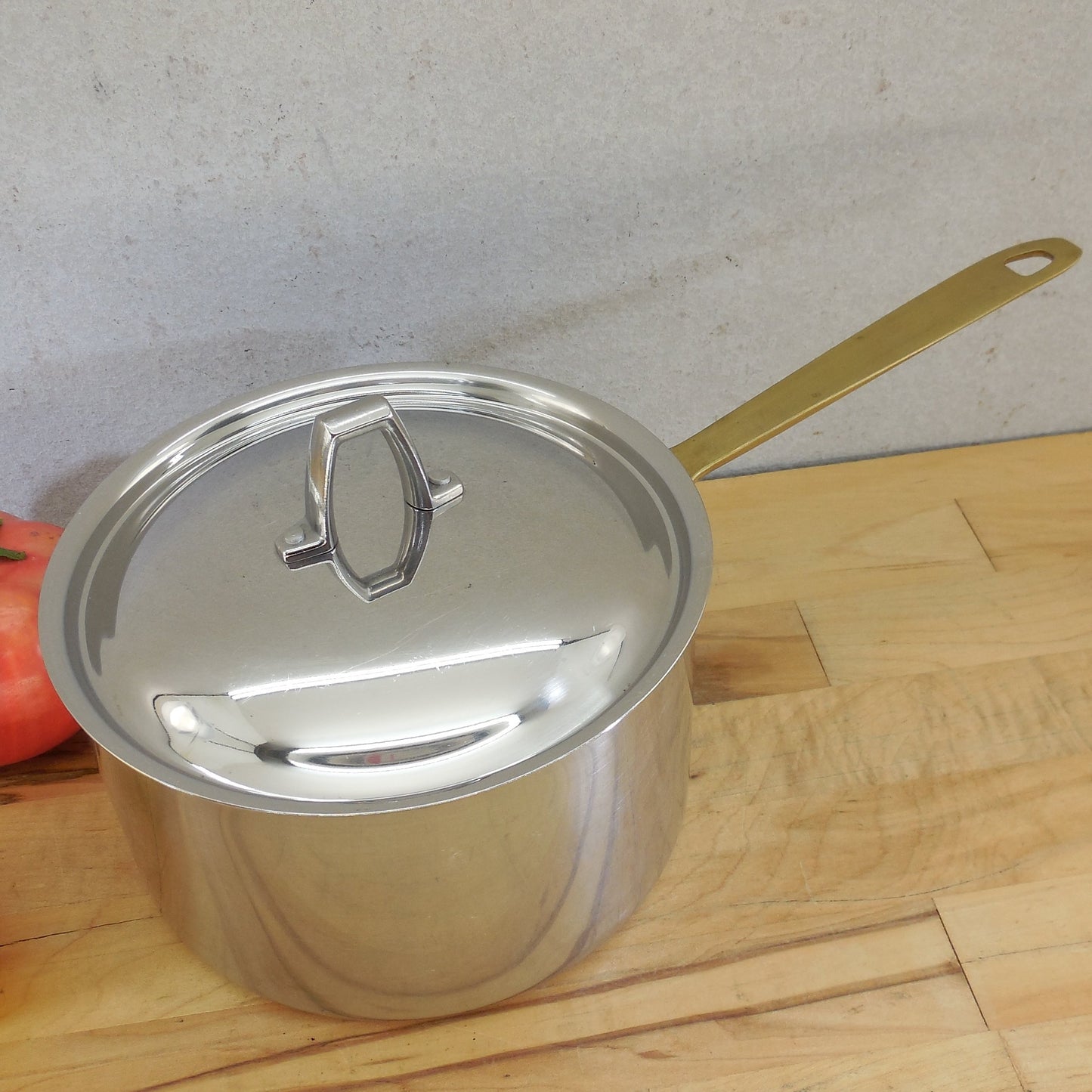 Revere Ware Limited Edition 2 Quart Saucepan & Lid Stainless Copper Core Brass Chrome Knob