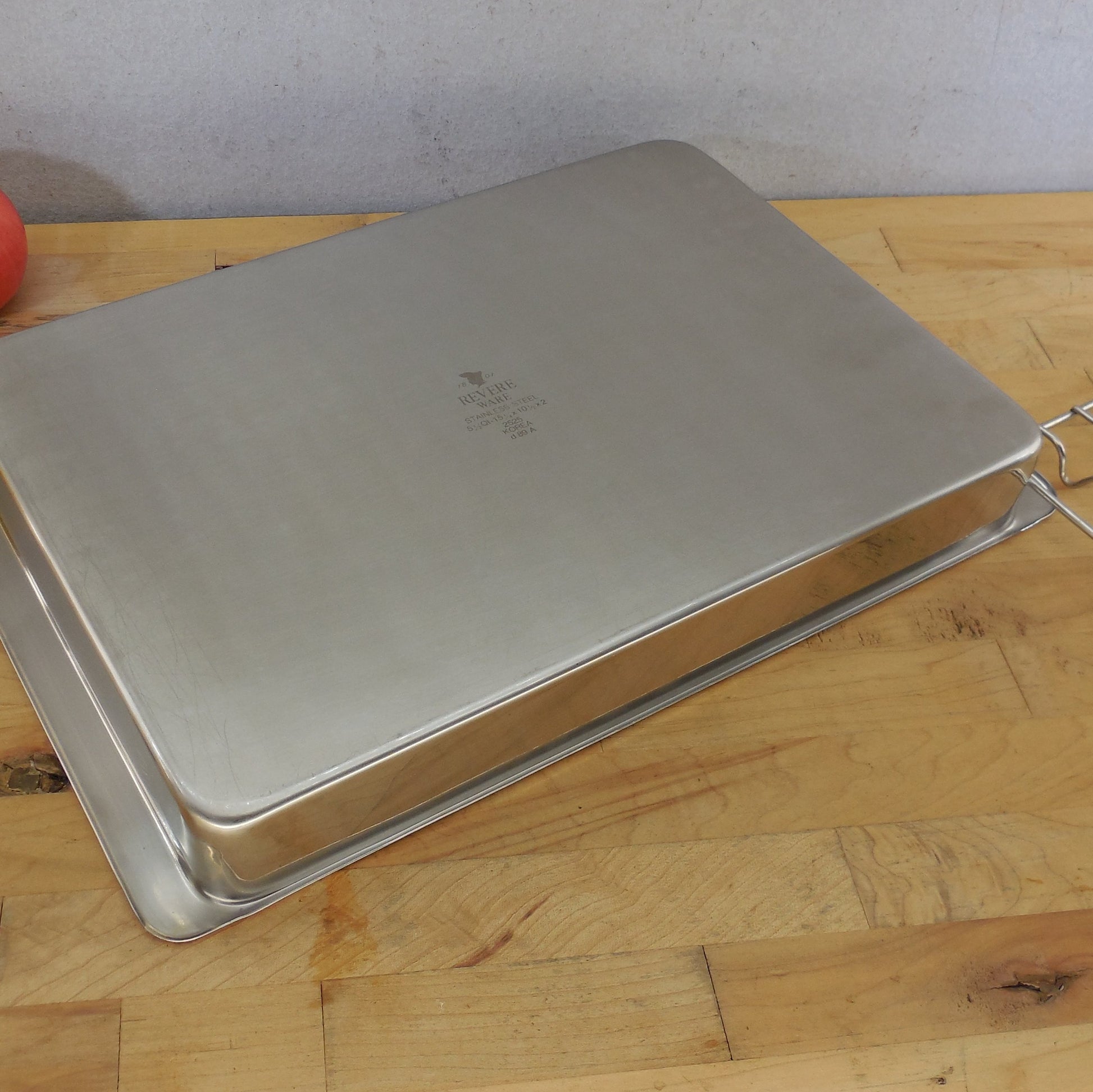 Revere Ware 2525 Stainless Baking Roasting Pan 5 1/2 Qt - 15¼ x 10½ x 2” Rack Vintage
