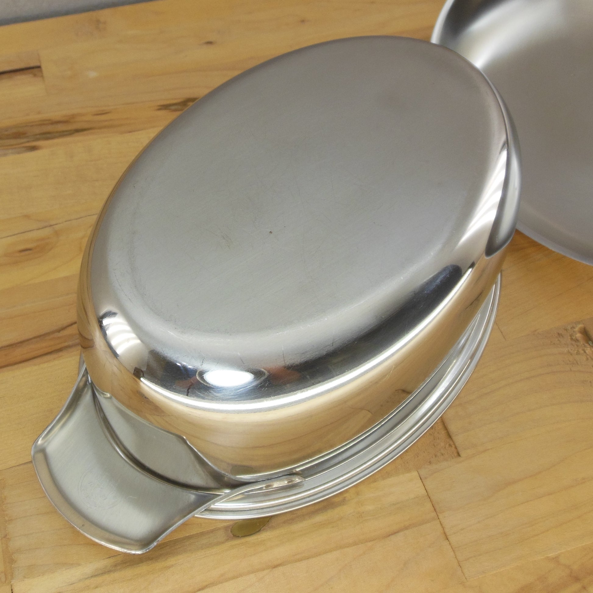 Revere Ware 1950's Stainless Steel Mini Oval Roaster Pot & Lid 1 Quart Cleaned