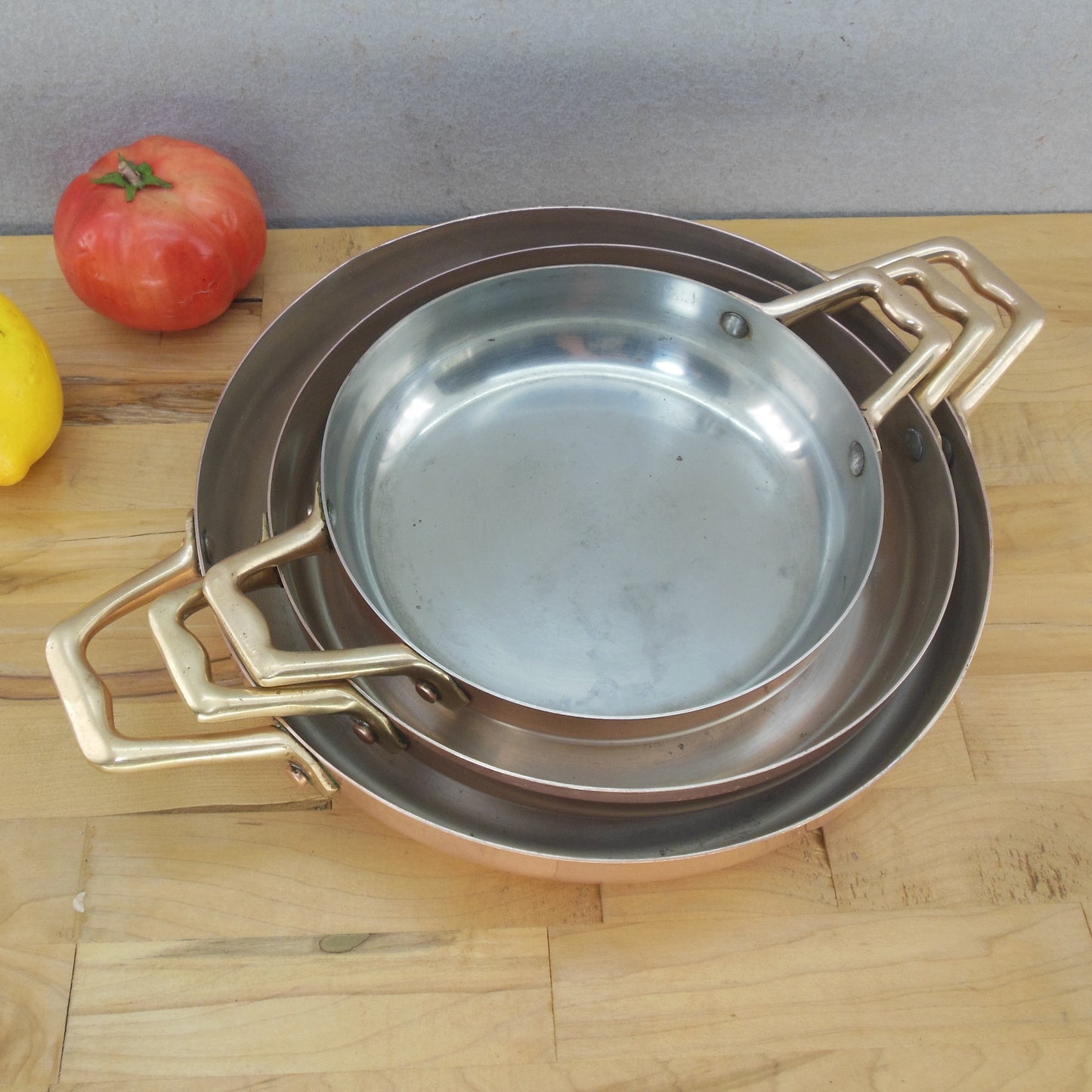 Cobre Chile Copper Tin Brass Round Au Gratin Pan Set