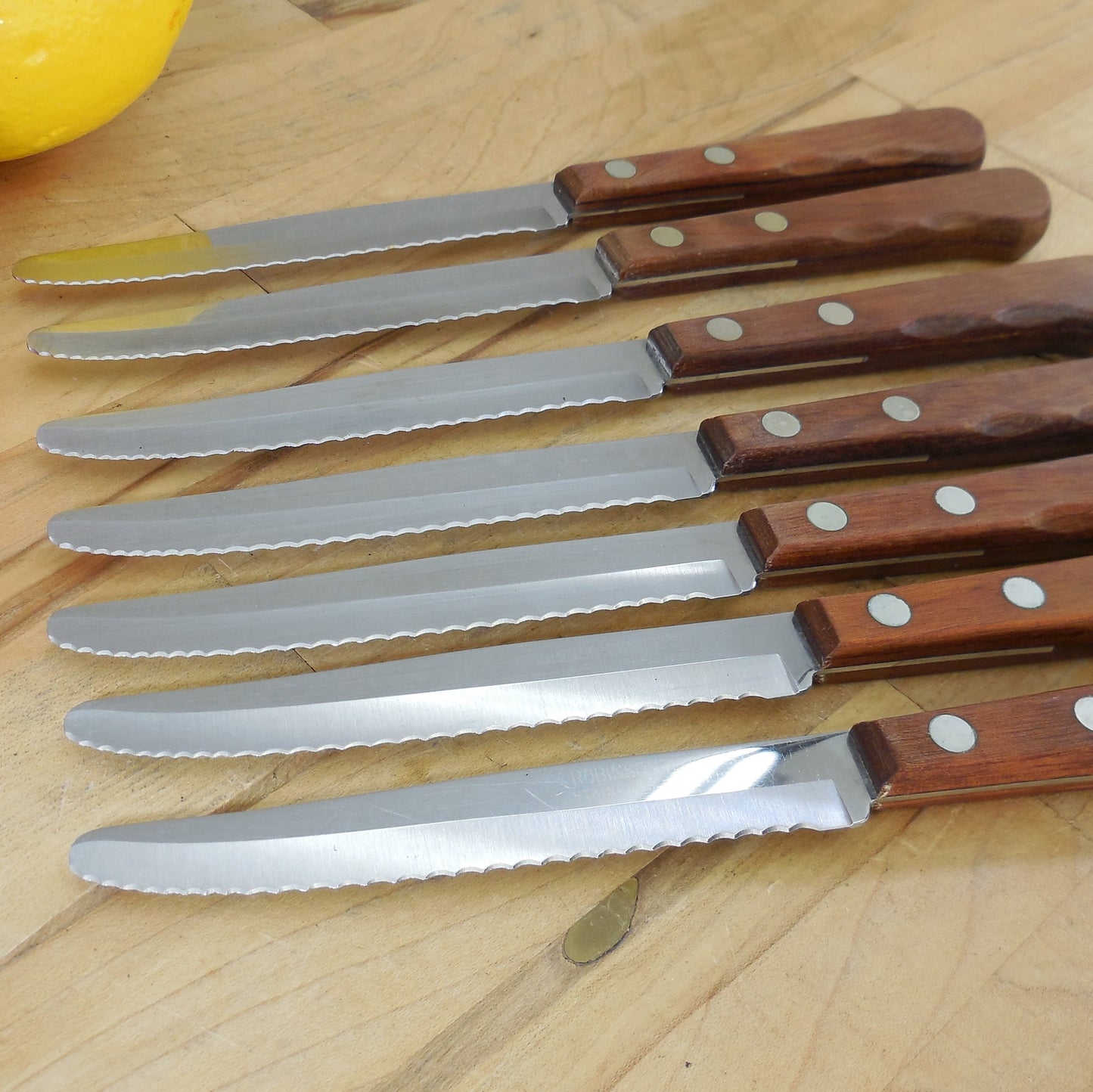 Robinson Knife Co. USA Serrated Stainless 7 Steak Knives Blunt Tip Vintage