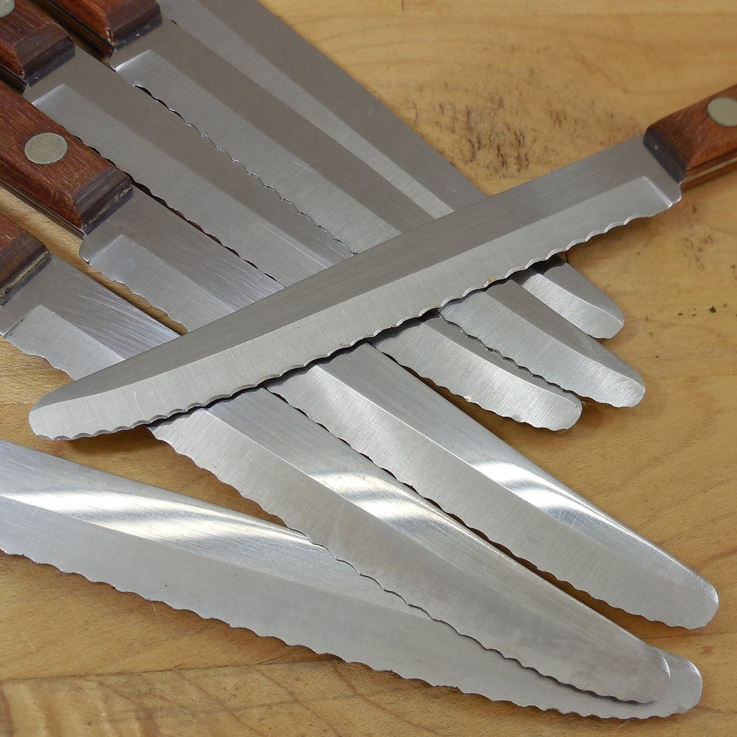 Robinson Knife Co. USA Serrated Stainless 7 Steak Knives Blunt Tip mid-century