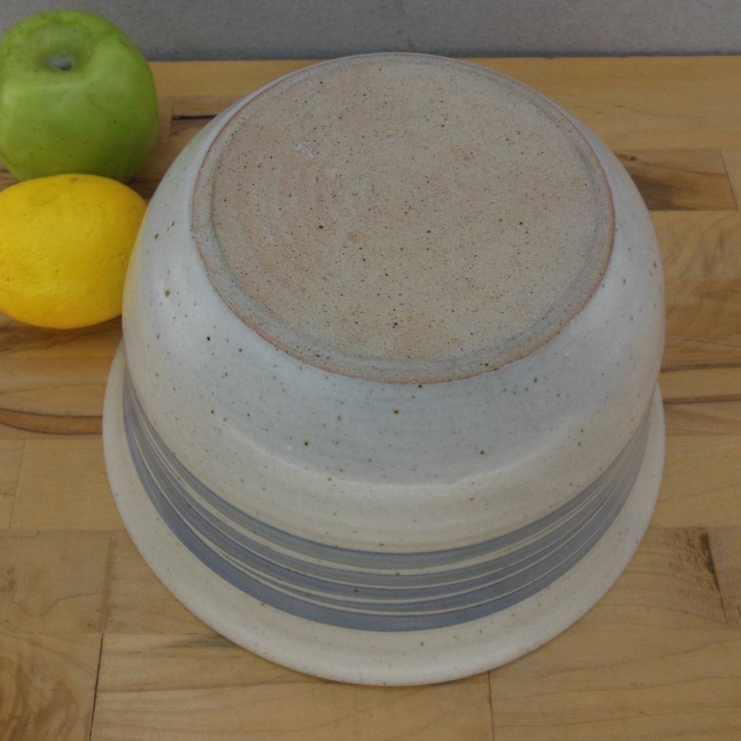 Ross Canada Stoneware Pottery Serving Bowl Blue Band White Used
