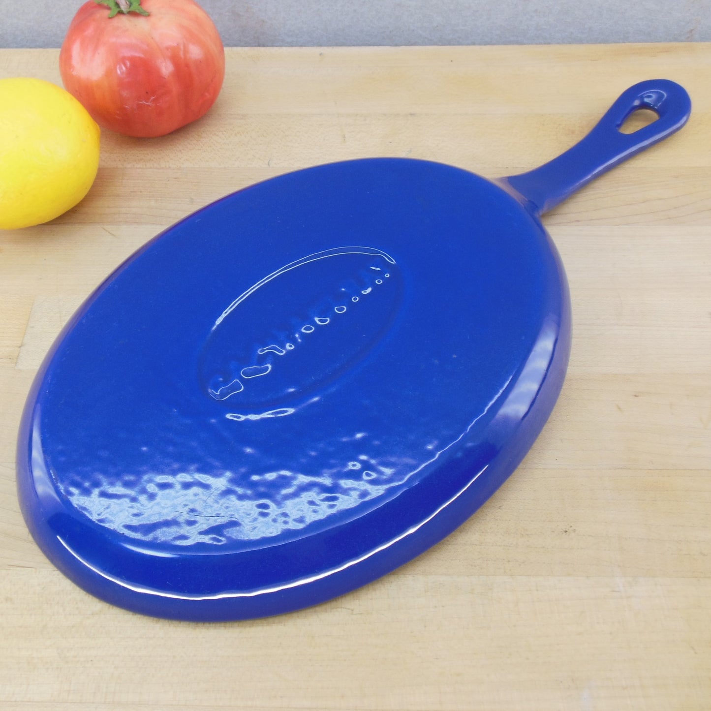 Rachel Ray Blue Enamel Cast Iron Fajita Pan Oval Skillet Used
