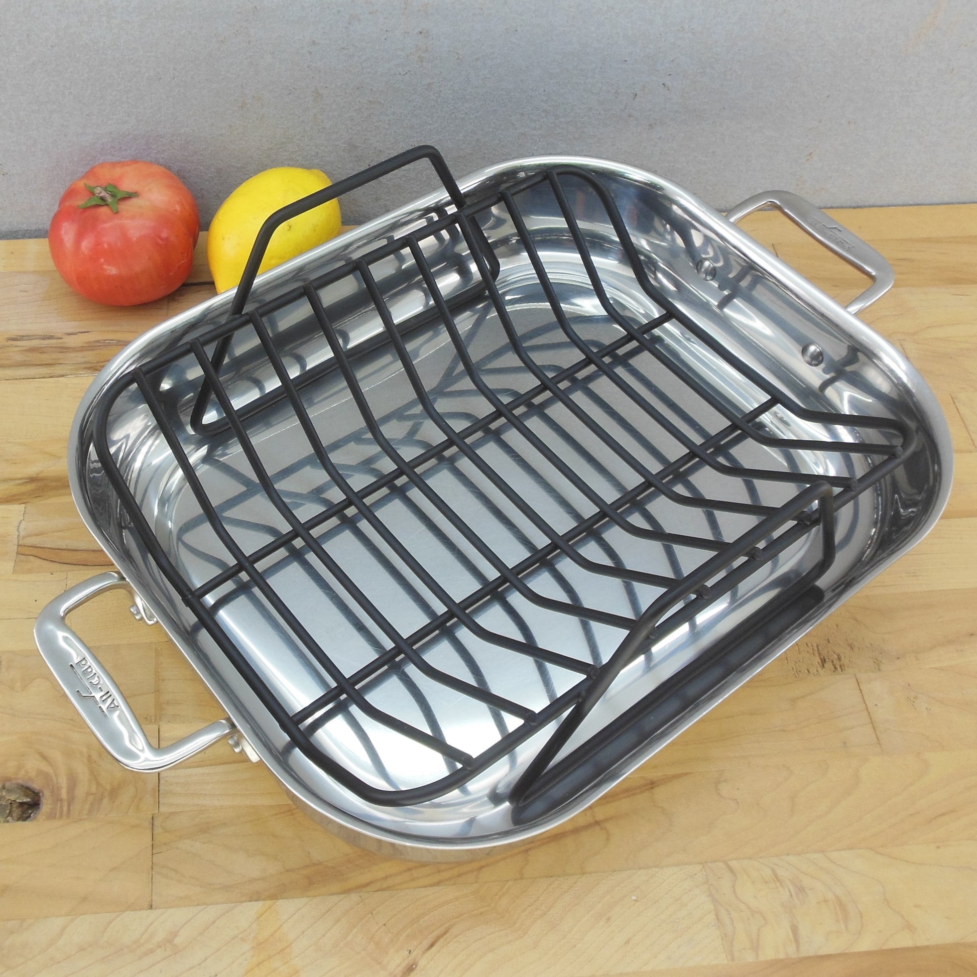 All-Clad Stainless Lasagna Roasting Pan & Tall Rack 14.5 x 11.75 Vintage
