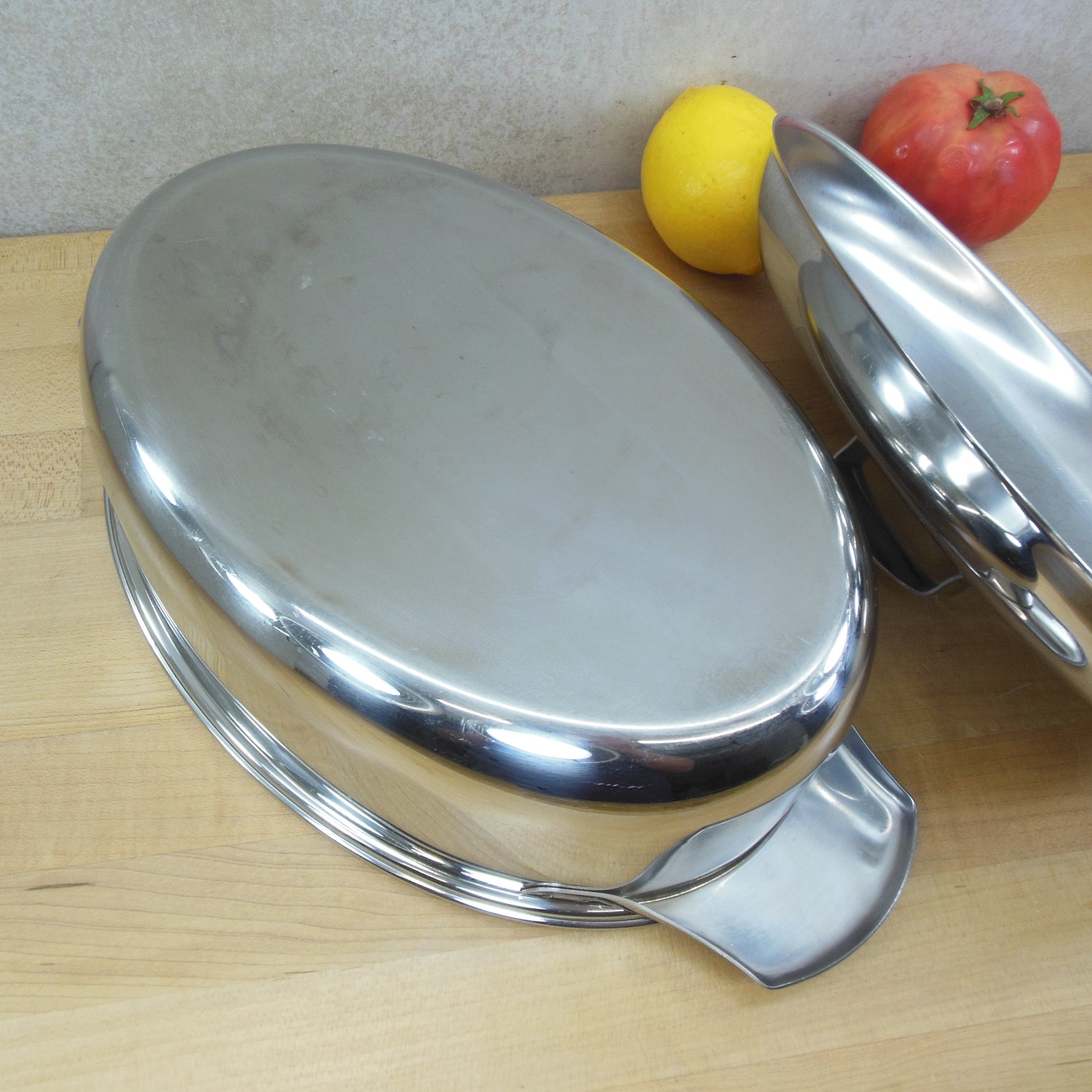 Revere Ware 1950's Stainless Steel Oval Roaster Pot & Lid 4 Quart Used