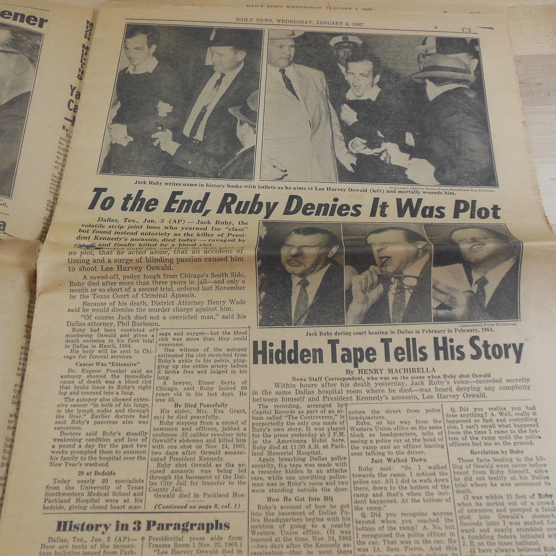 Daily News NY Newspaper 1/4/1967 Jack Ruby Dead Vintage used