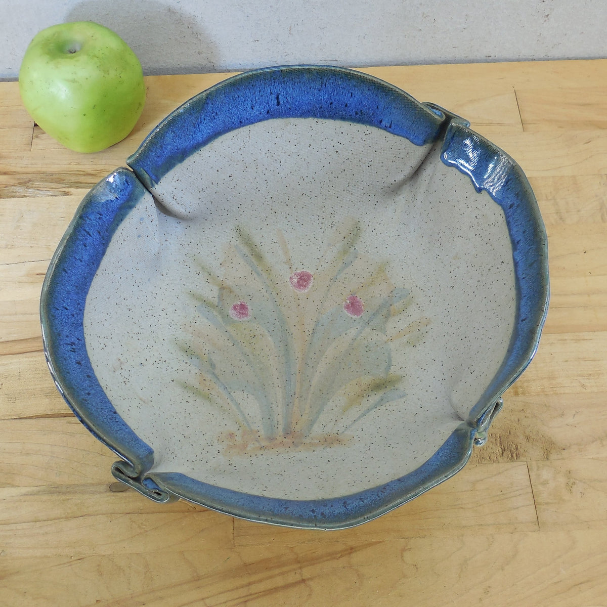 Russellwood Pottery NC 1999 Folded Rim Serving Bowl 11" Floral