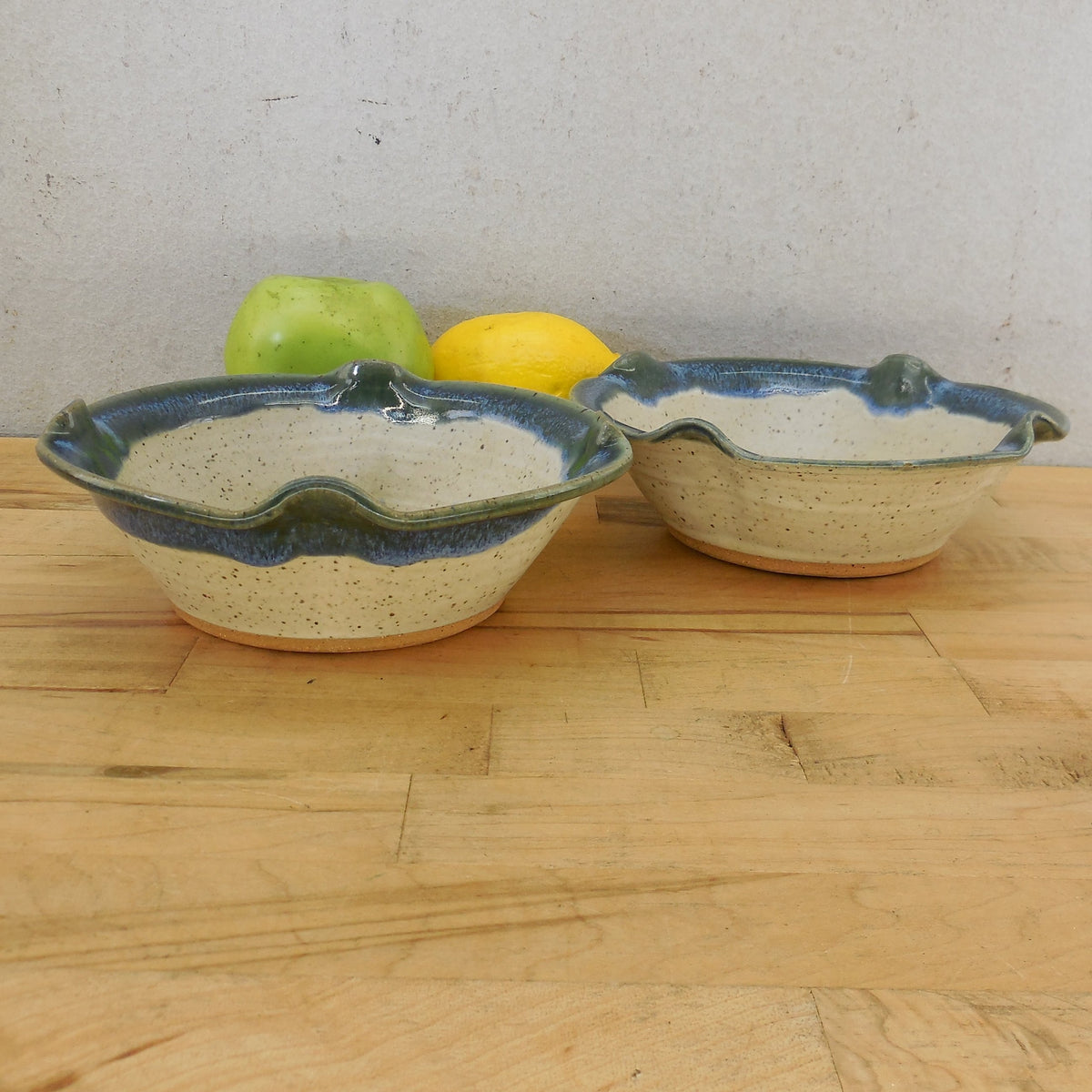 Russellwood Pottery NC Pair 1998 Folded Rim Individual Bowls Floral 6.75"