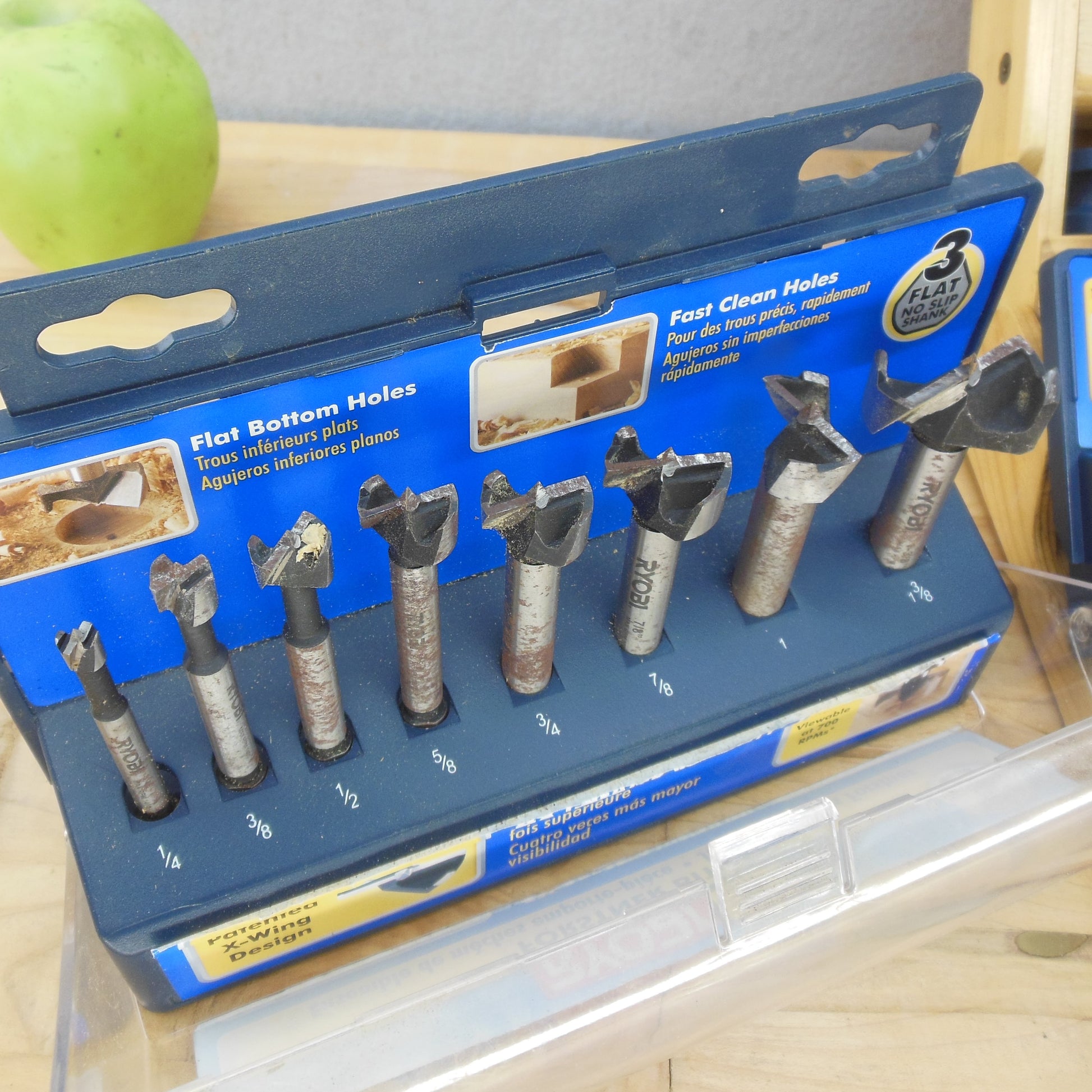 Ryobi R1801M1 Router & R181FB1 Fixed Base 1.5HP & 3 Bits Forstner Sets Flat