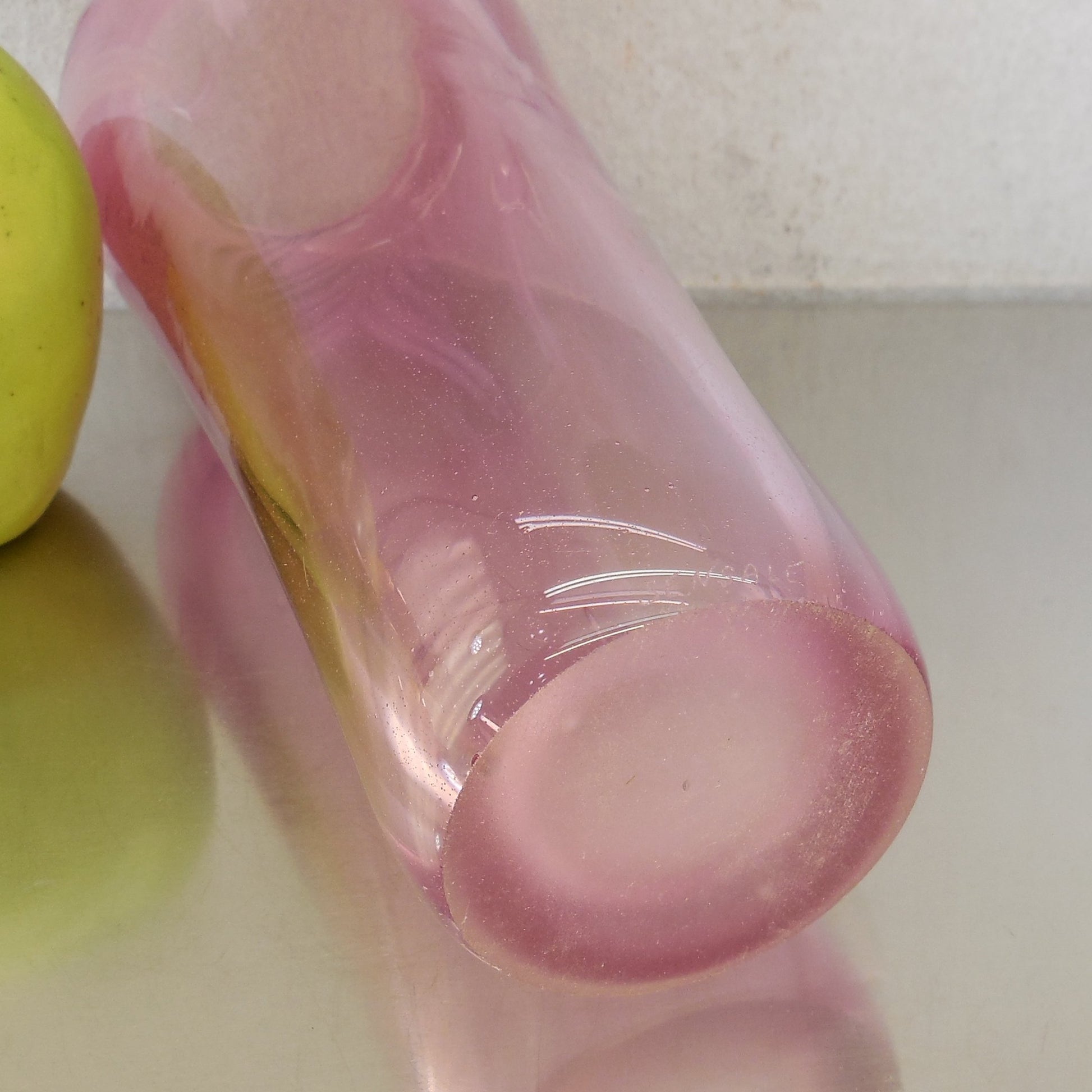 Sensale 1980's Signed Art Glass Vase Pulled Feather Cranberry Pink Used