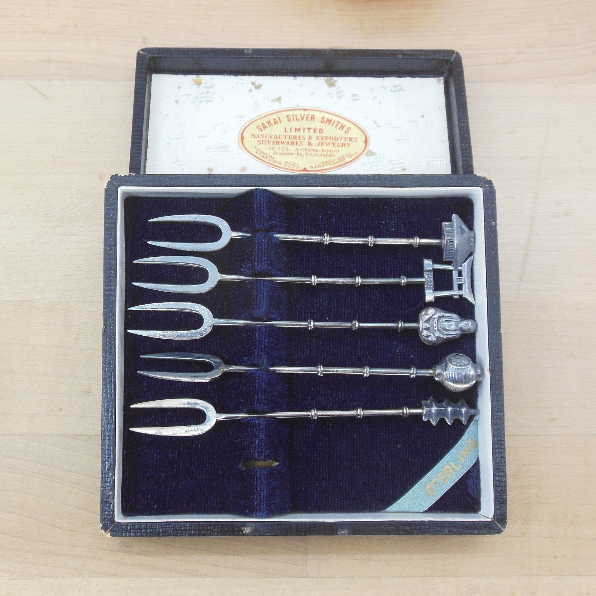 Sakai Japan Sterling Silver Cased Cocktail Appetizer Picks 5 Set