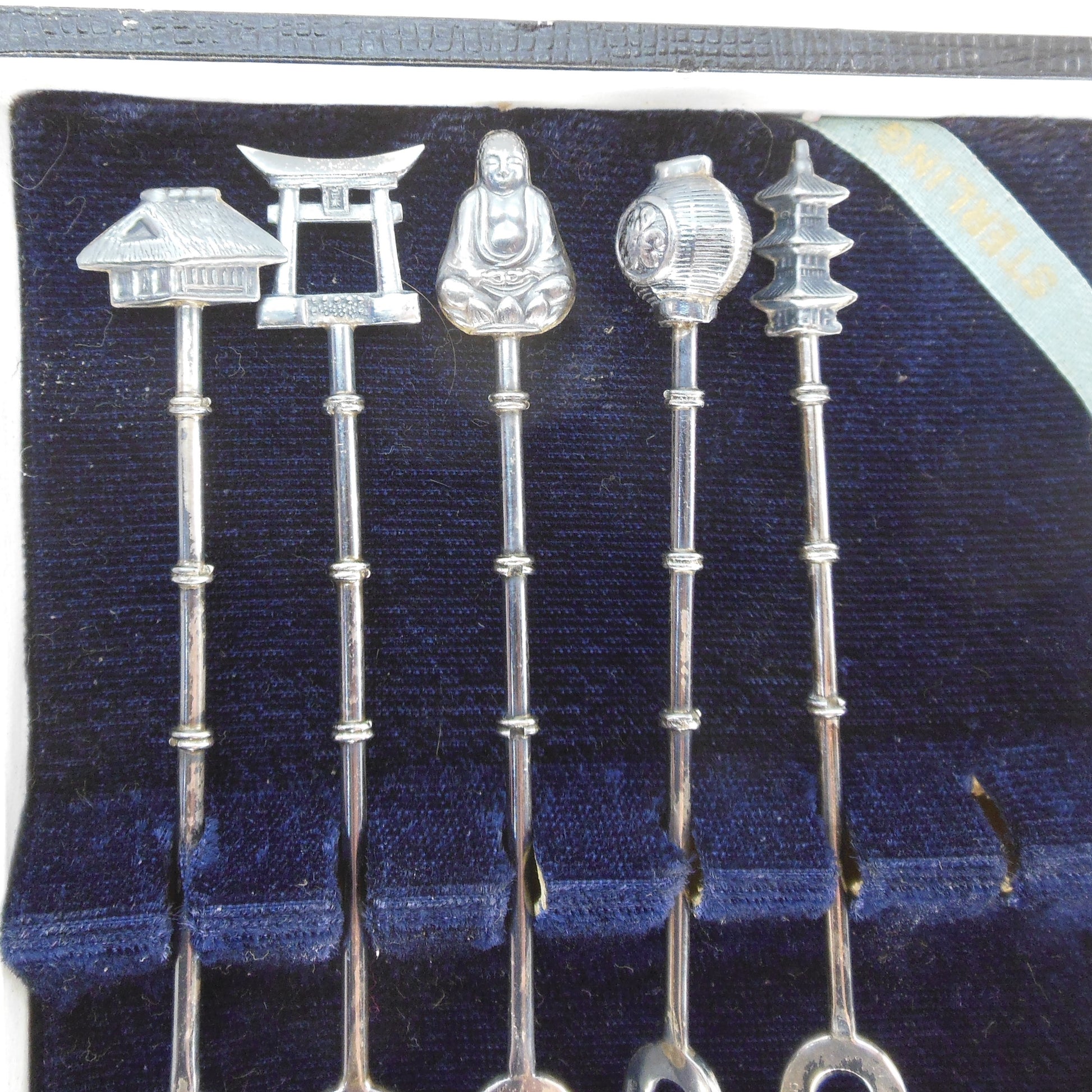 Sakai Japan Sterling Silver Cased Cocktail Appetizer Picks 5 Set Vintage