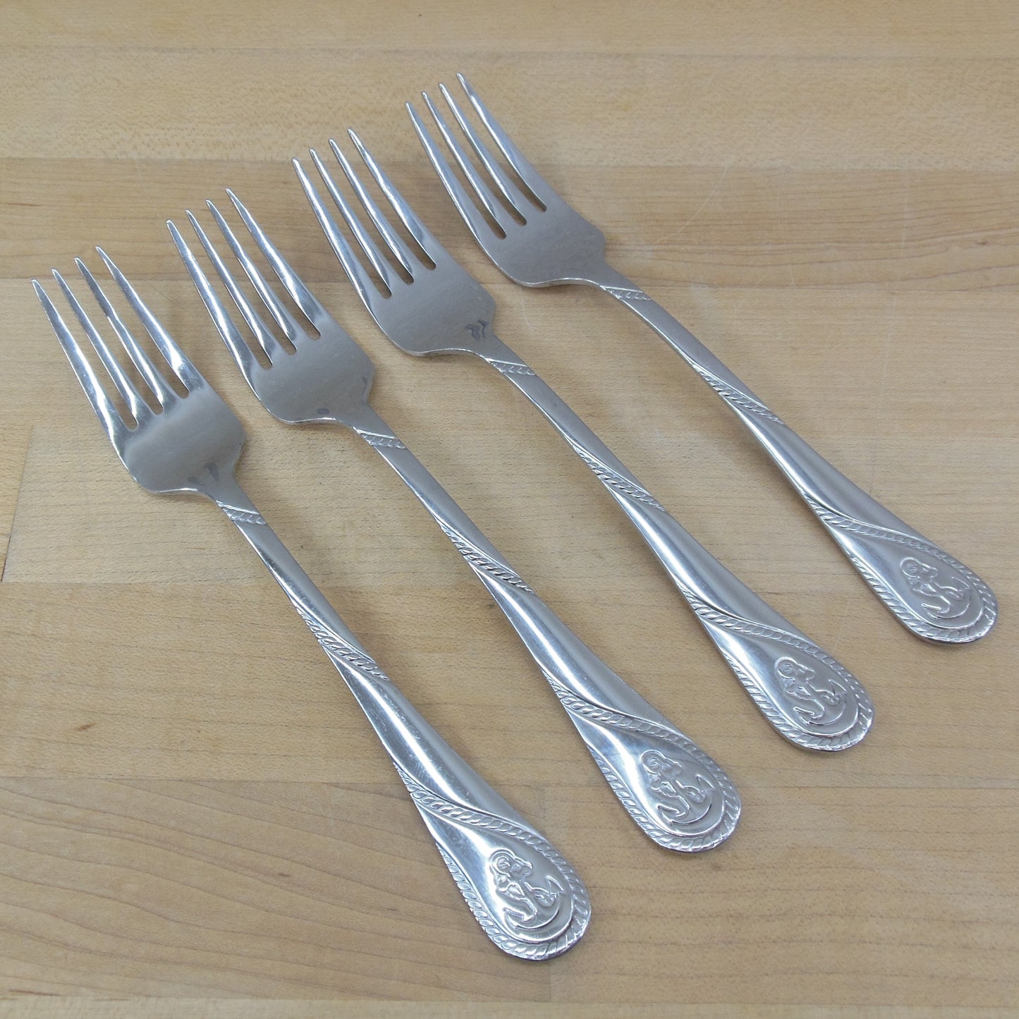 Towle Stainless Anchor Flatware - Salad Forks 4 Set Used Rope