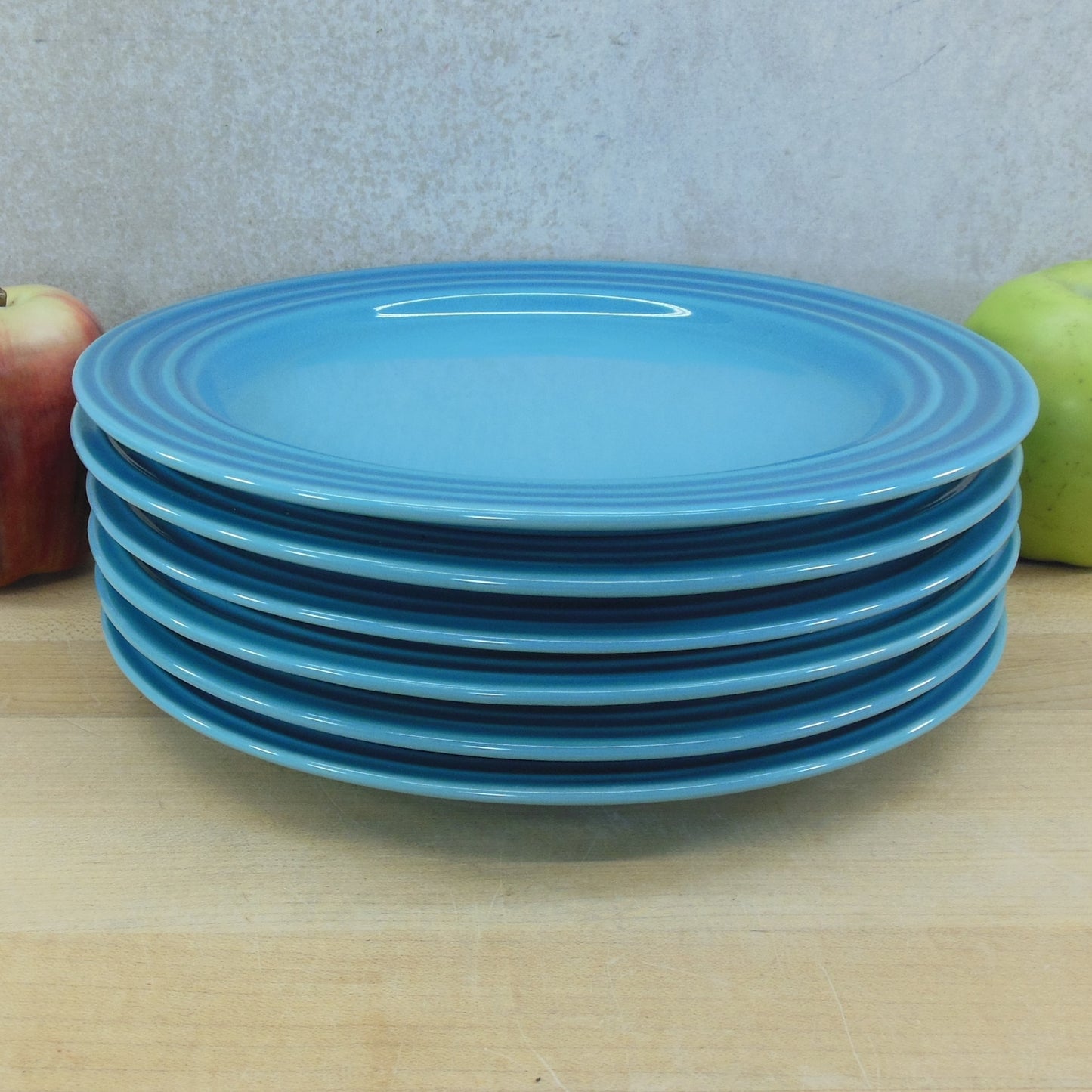 Le Creuset Stoneware Caribbean Blue Teal - 6 Salad Plates 8.5"