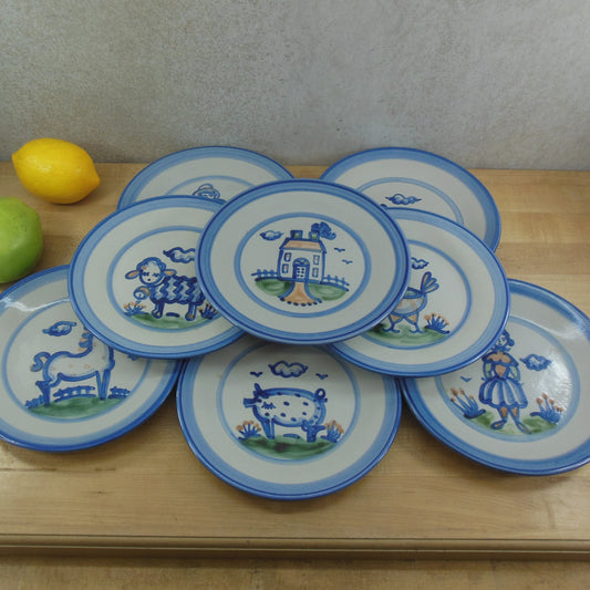 M.A. Hadley Pottery Salad Plates Country Farm Animals - 8 Set