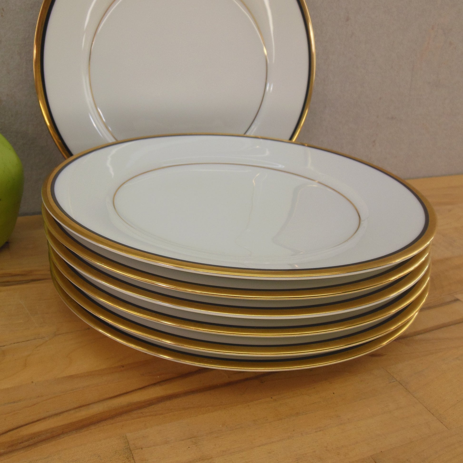 Noritake Japan Elysee Porcelain Gold Rim - Salad Plates 7 Set Vintage