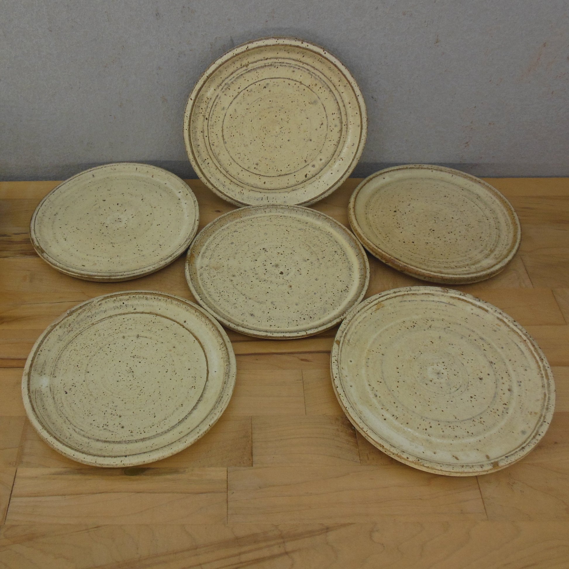 Signed Sal Stoneware Pottery 6 Set Side Plates 6" Vintage
