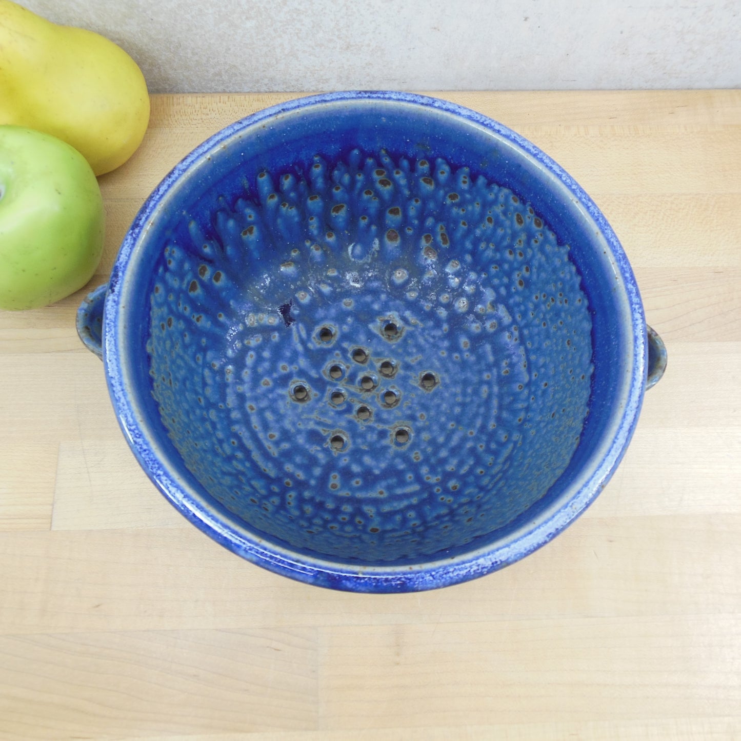 Sanibel Pottery 1997 Blue Glaze Berry Bowl Holes Perforated Vintage