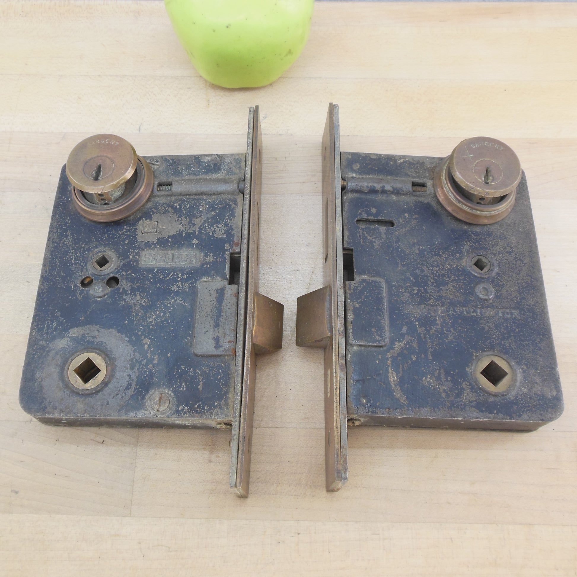 Antique Sargent Pair Bronze Door Mortise Lockset Cylinder Lock - No Key