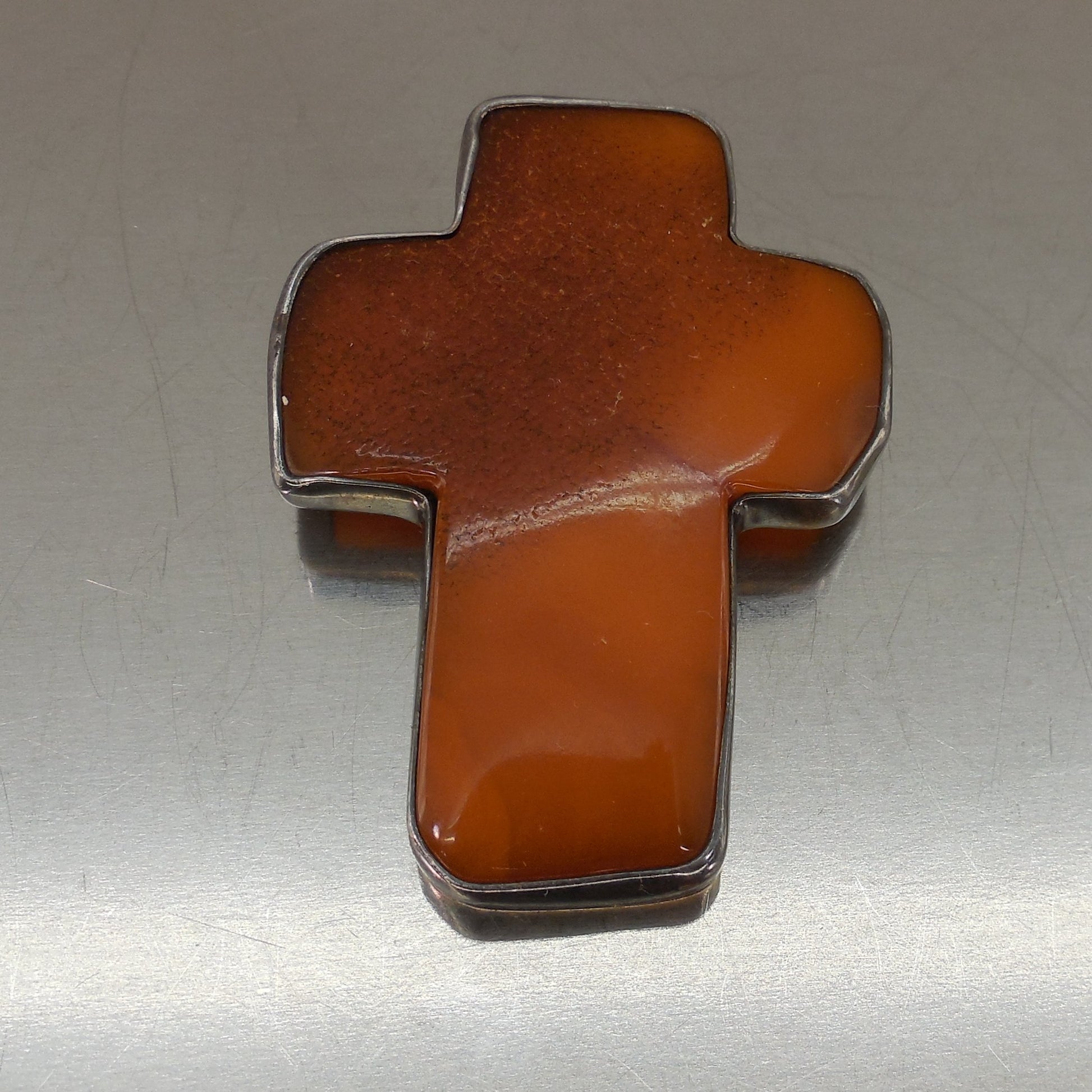 Starborn Sterling Silver Amber Large Cross Pendant 2.5"