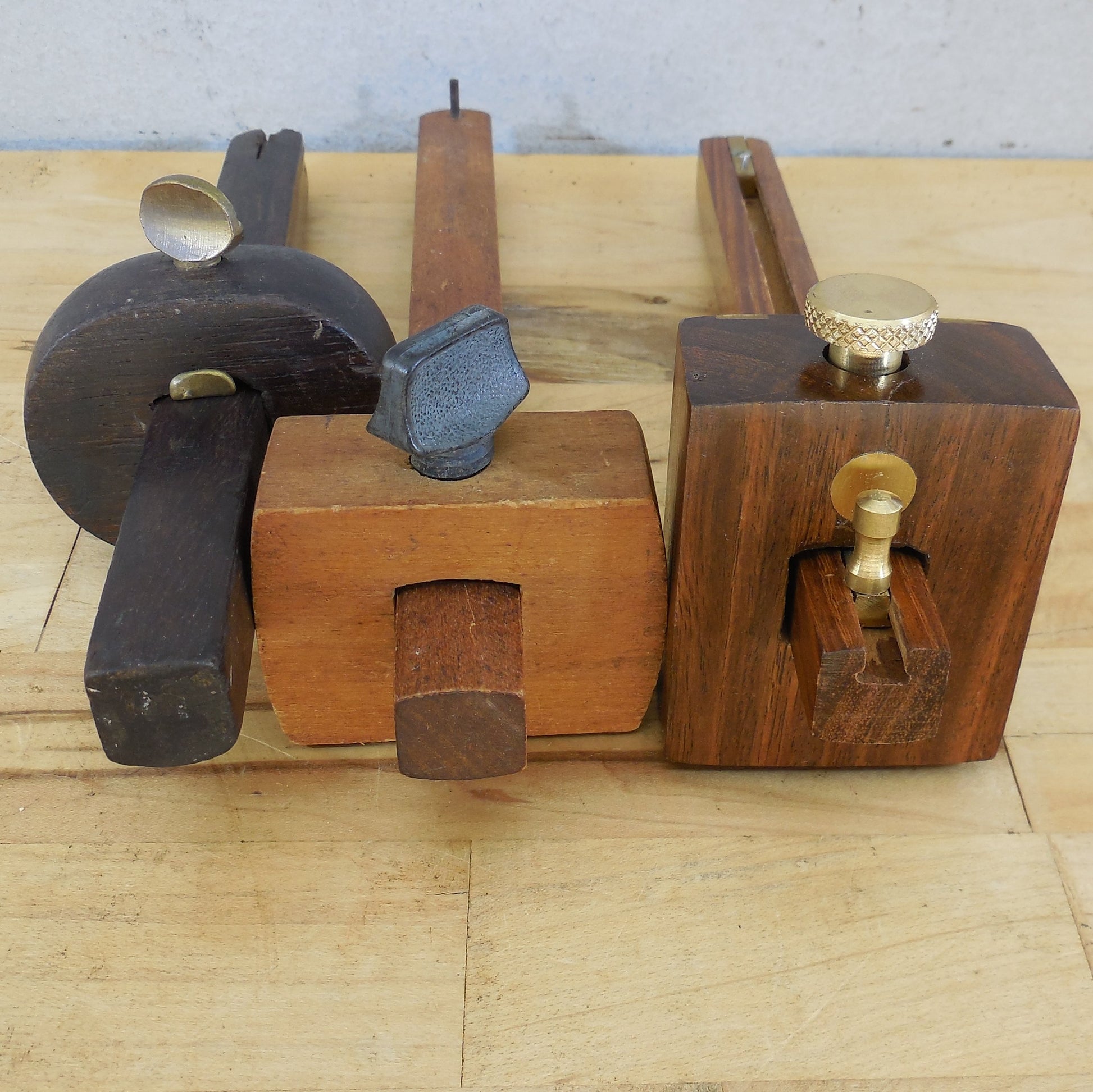 Wood Scribe Tools 3 Lot Justus Traut's Pat. 1873 Stanley No. 61 & Unbranded Modern Brass