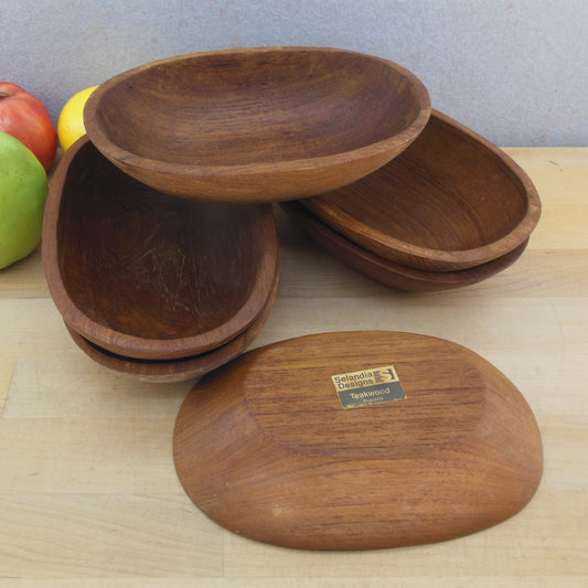 Selandia Designs Thailand Oval Teak Individual Salad Bowls 6 Set