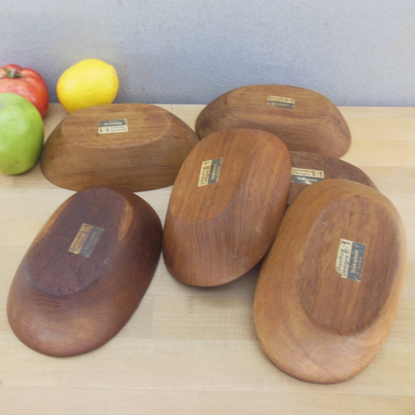 Selandia Designs Thailand Oval Teak Individual Salad Bowls 6 Set Used