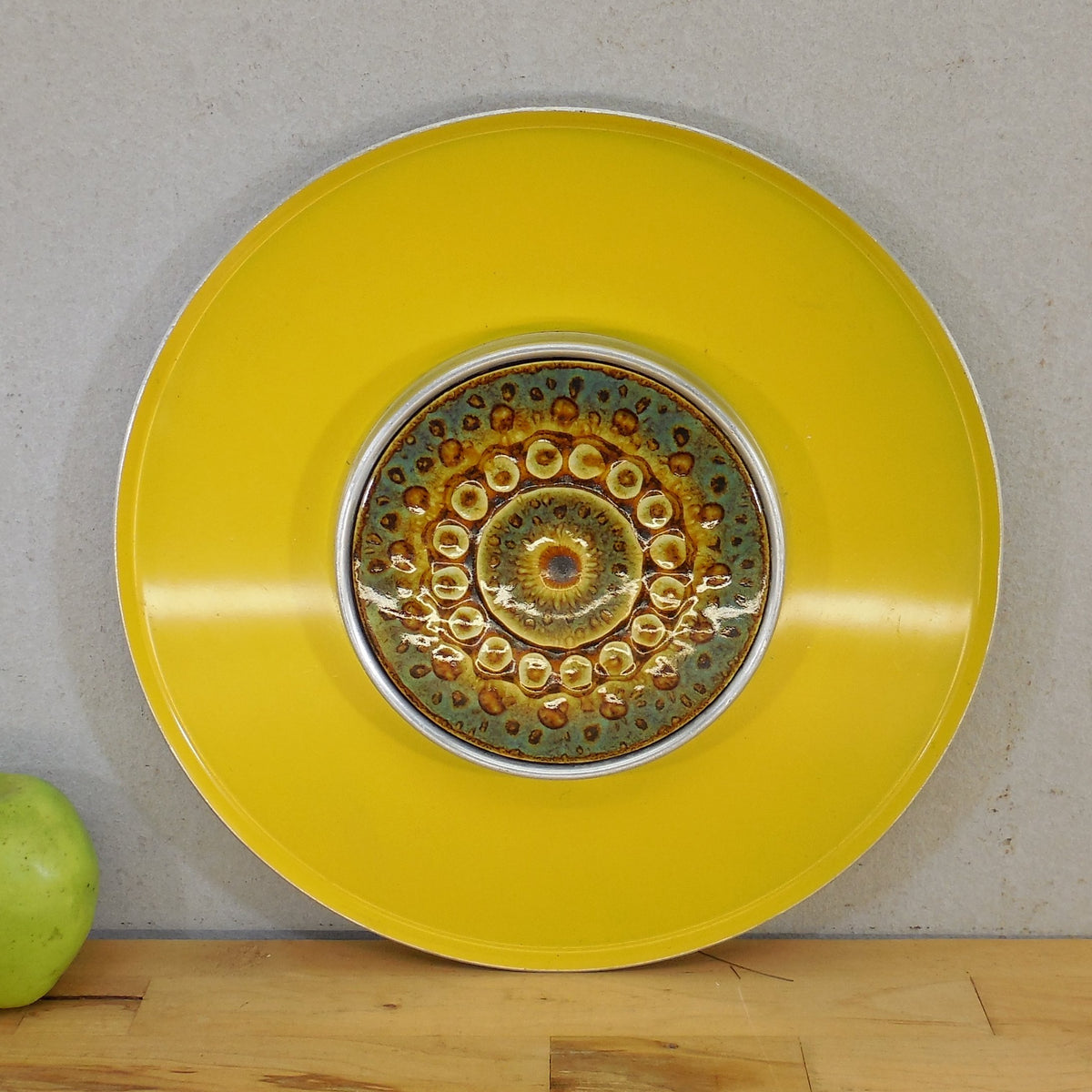 Unbranded Danish Modern Yellow/Blue Tile Metal Serving Platter