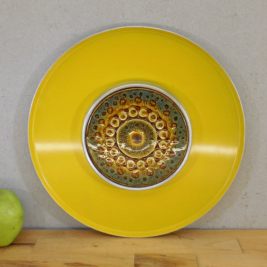 Unbranded Danish Modern Yellow/Blue Tile Metal Serving Platter