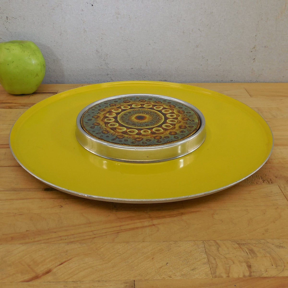 Unbranded Danish Modern Yellow/Blue Tile Metal Serving Platter