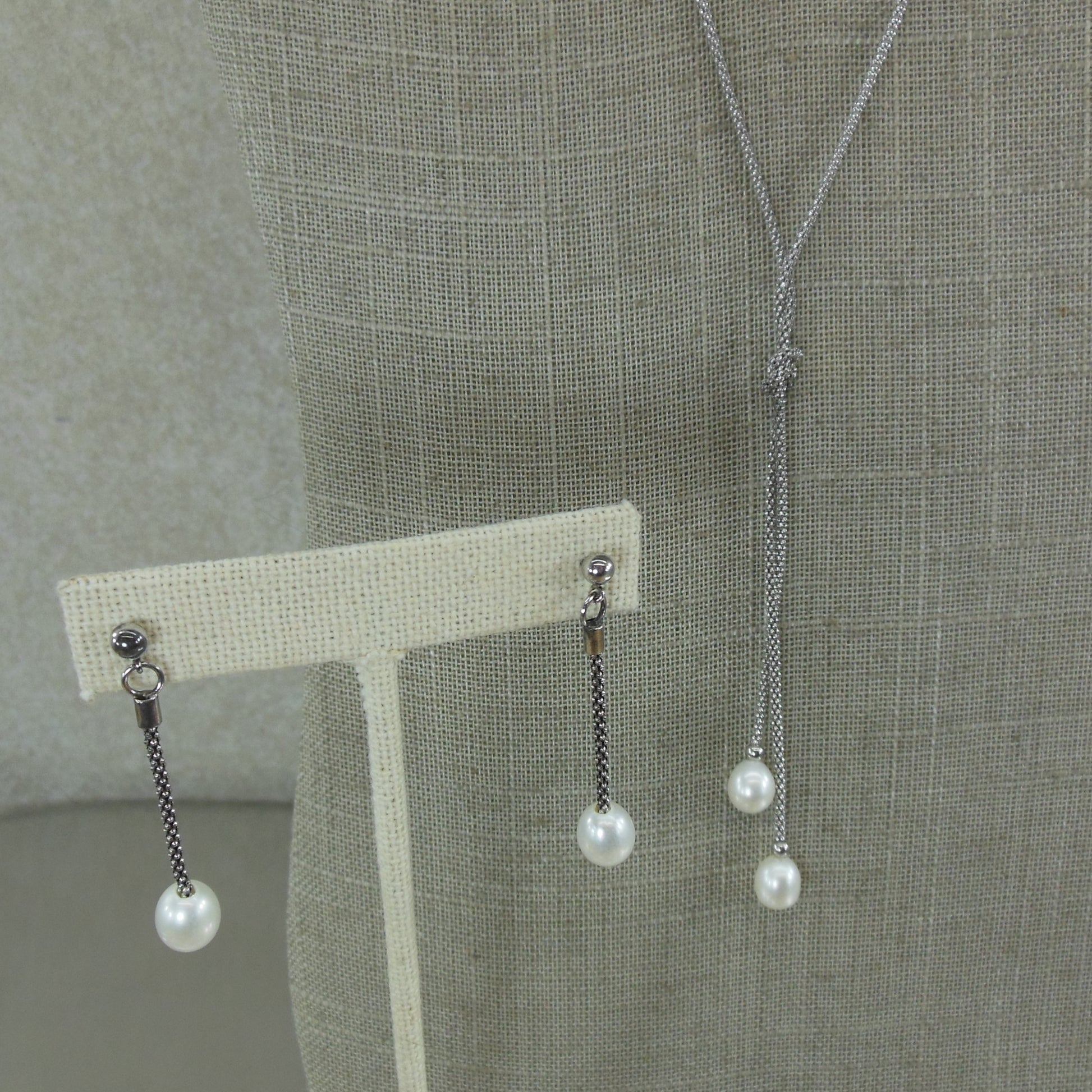 Unbranded 925 Sterling Pearl Necklace Earring Set & KM Bracelet Drop Dangle