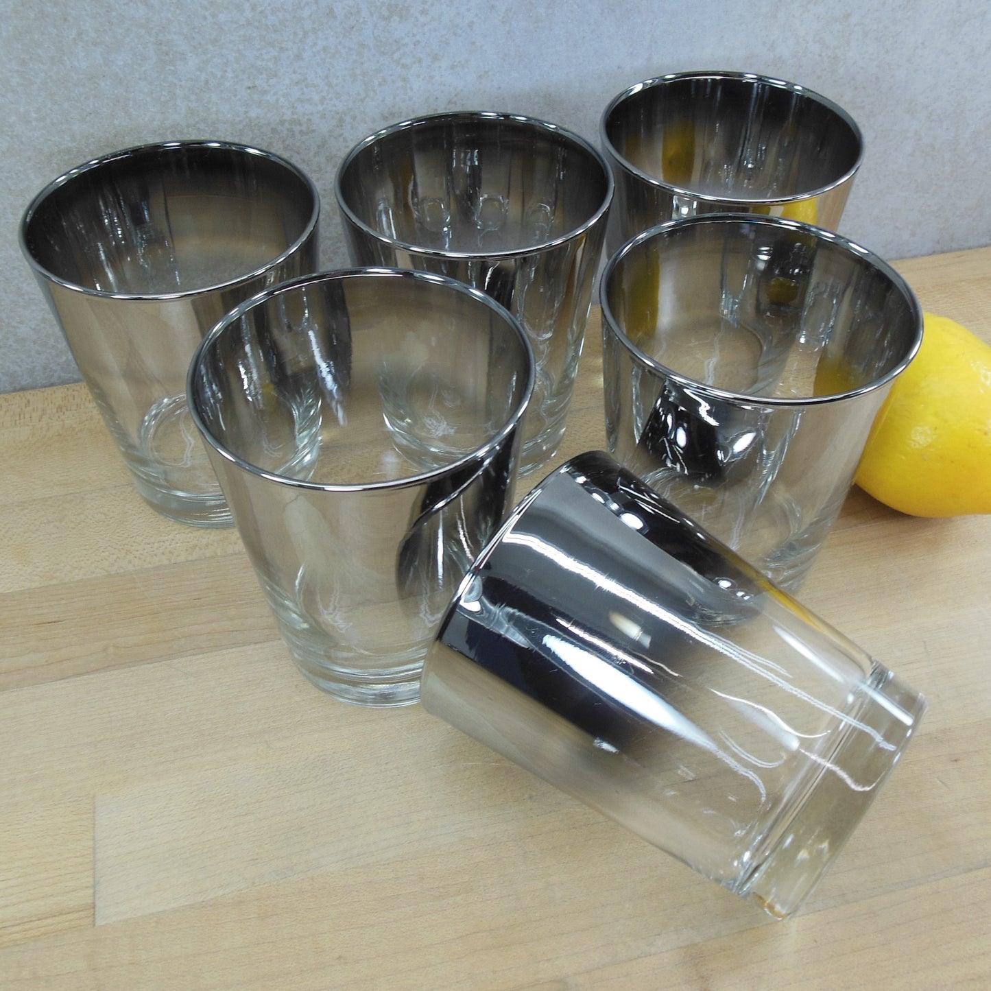 Unbranded Umbre Silver Fade Olde Fashion Lowball Bar Glasses - 6 Set Vintage MCM