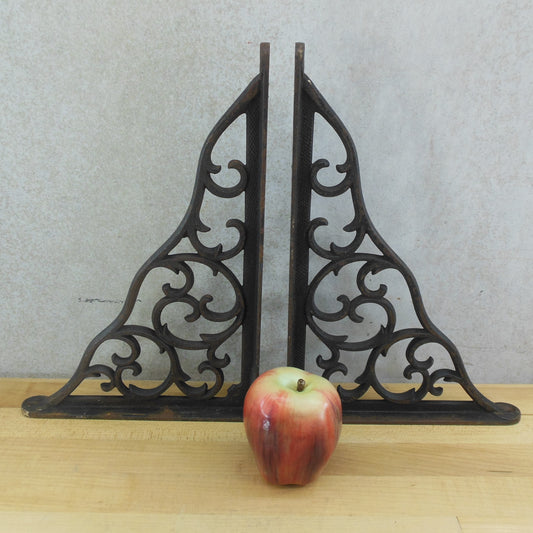 Antique Wrought Ornate Scroll Cast Iron Shelf Bracket Pair 8" x 12"