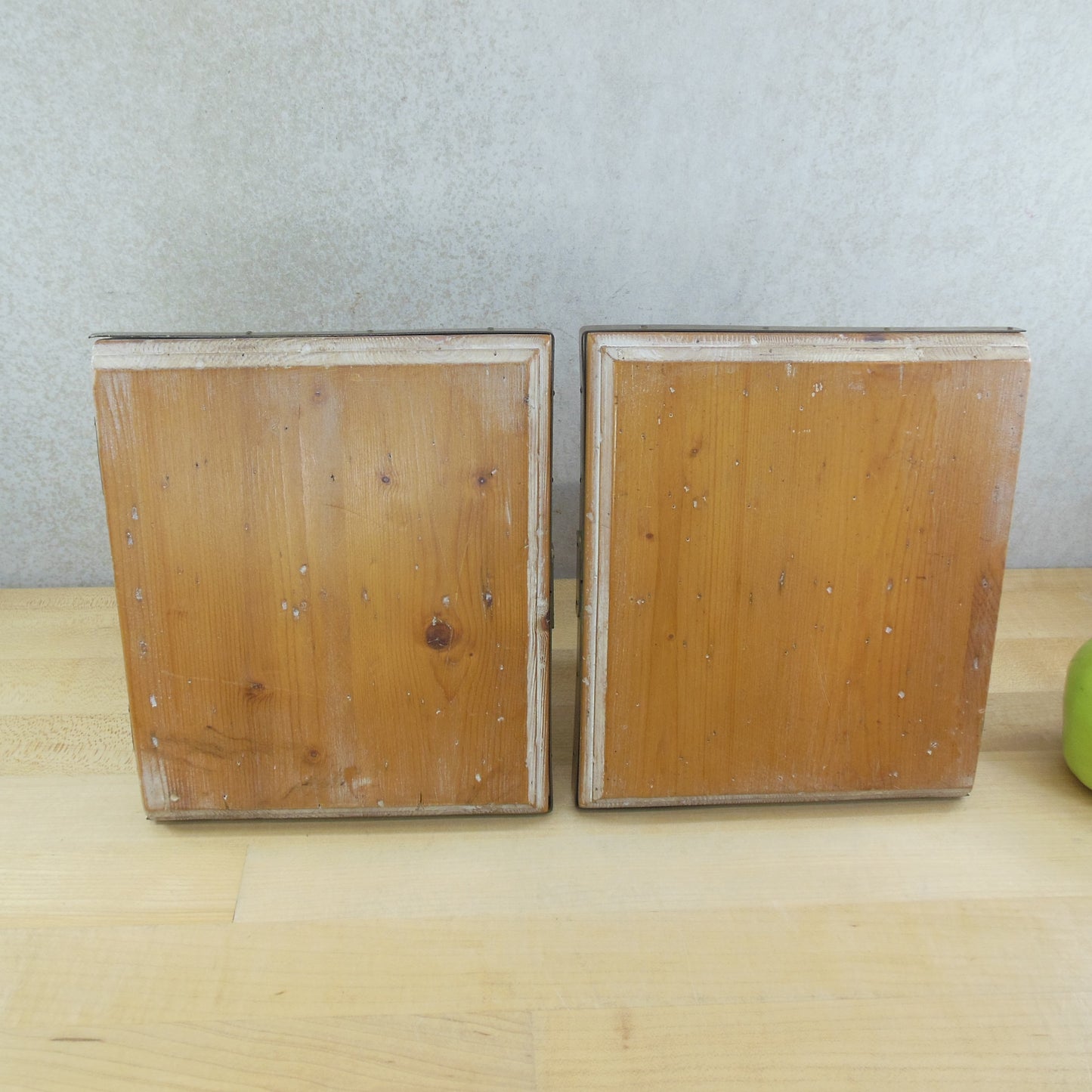 Pair Washed Pine Wood Brass Trim Wall Bracket Shelves English