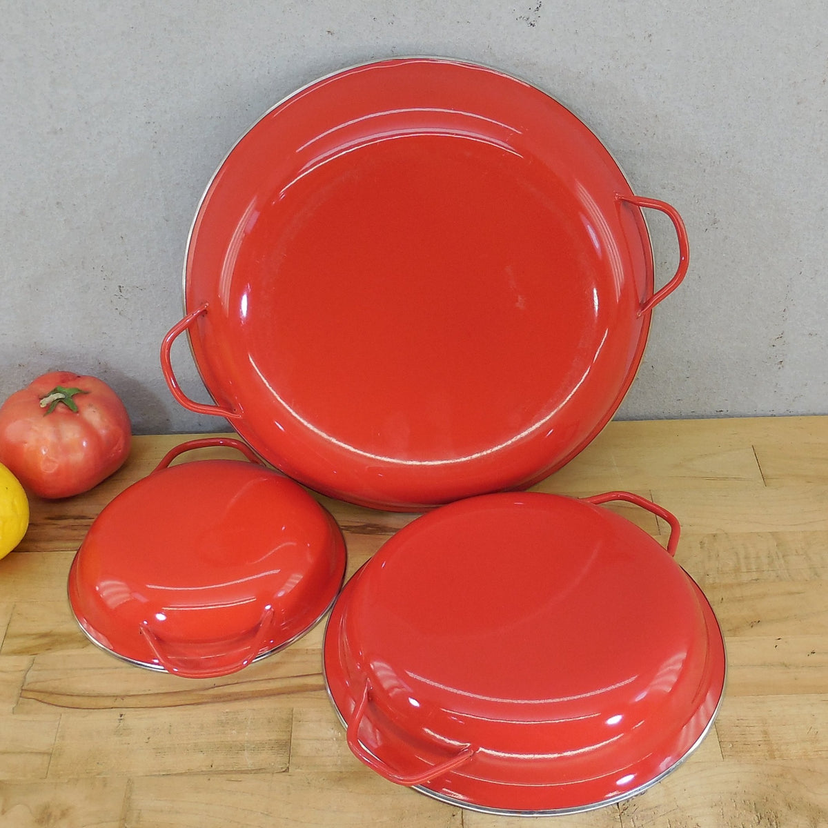 Unbranded Enamelware Sizzling Au Gratin Pans - Orange White