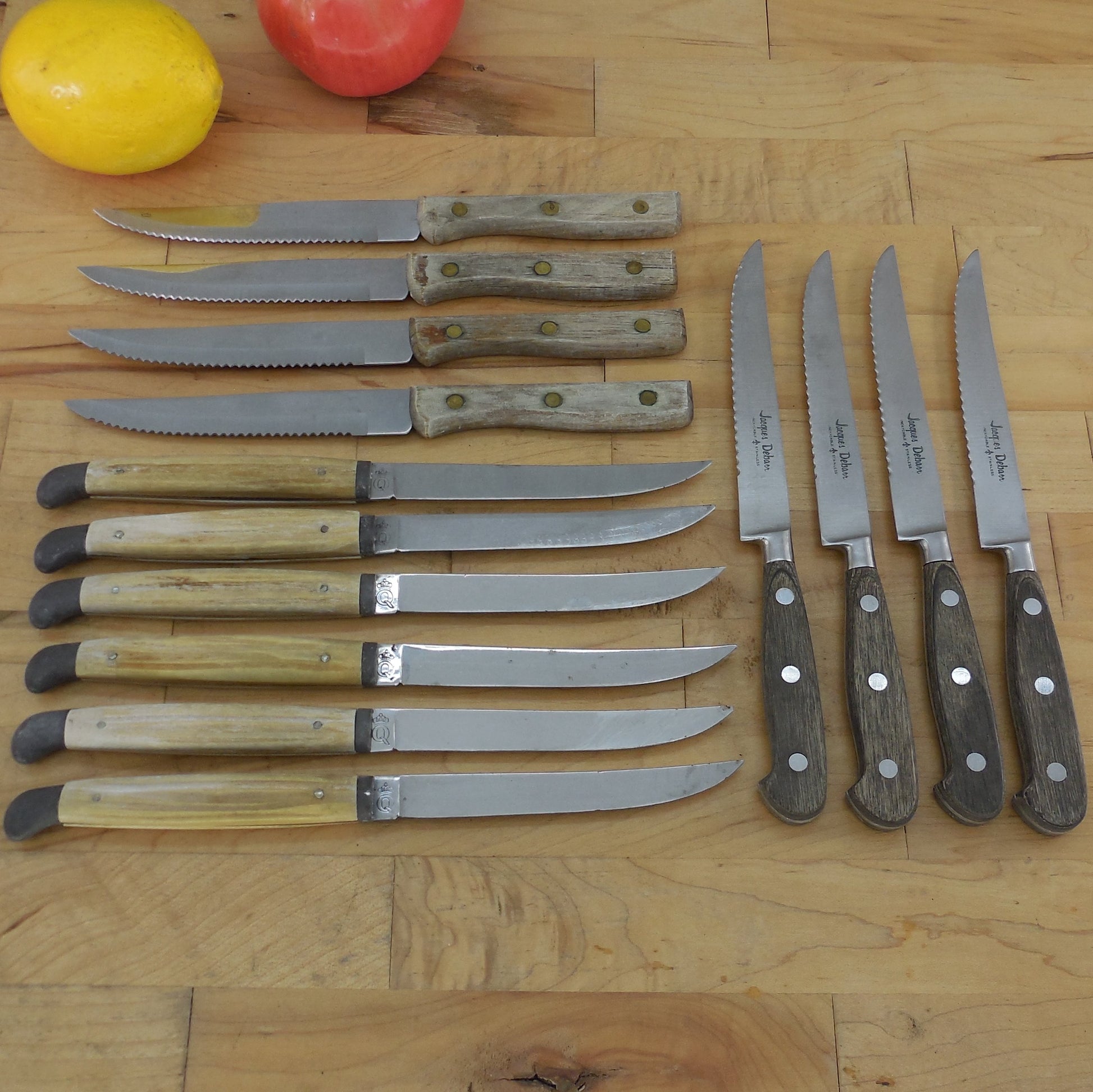 Queen Cutlery Jacques De Barr 14 Lot Steak Knives Bone  Wood Stainless