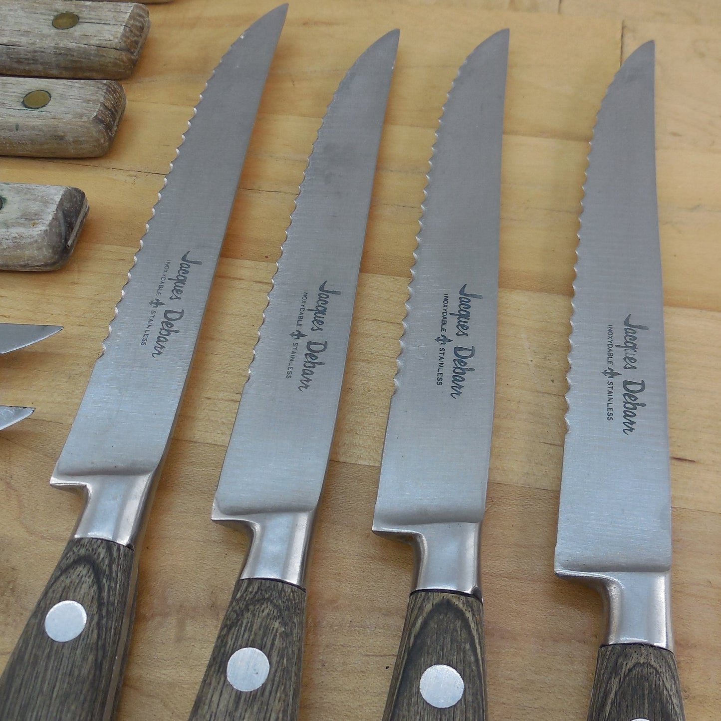 Queen Cutlery Jacques De Barr 14 Lot Steak Knives Bone  Wood Stainless Used
