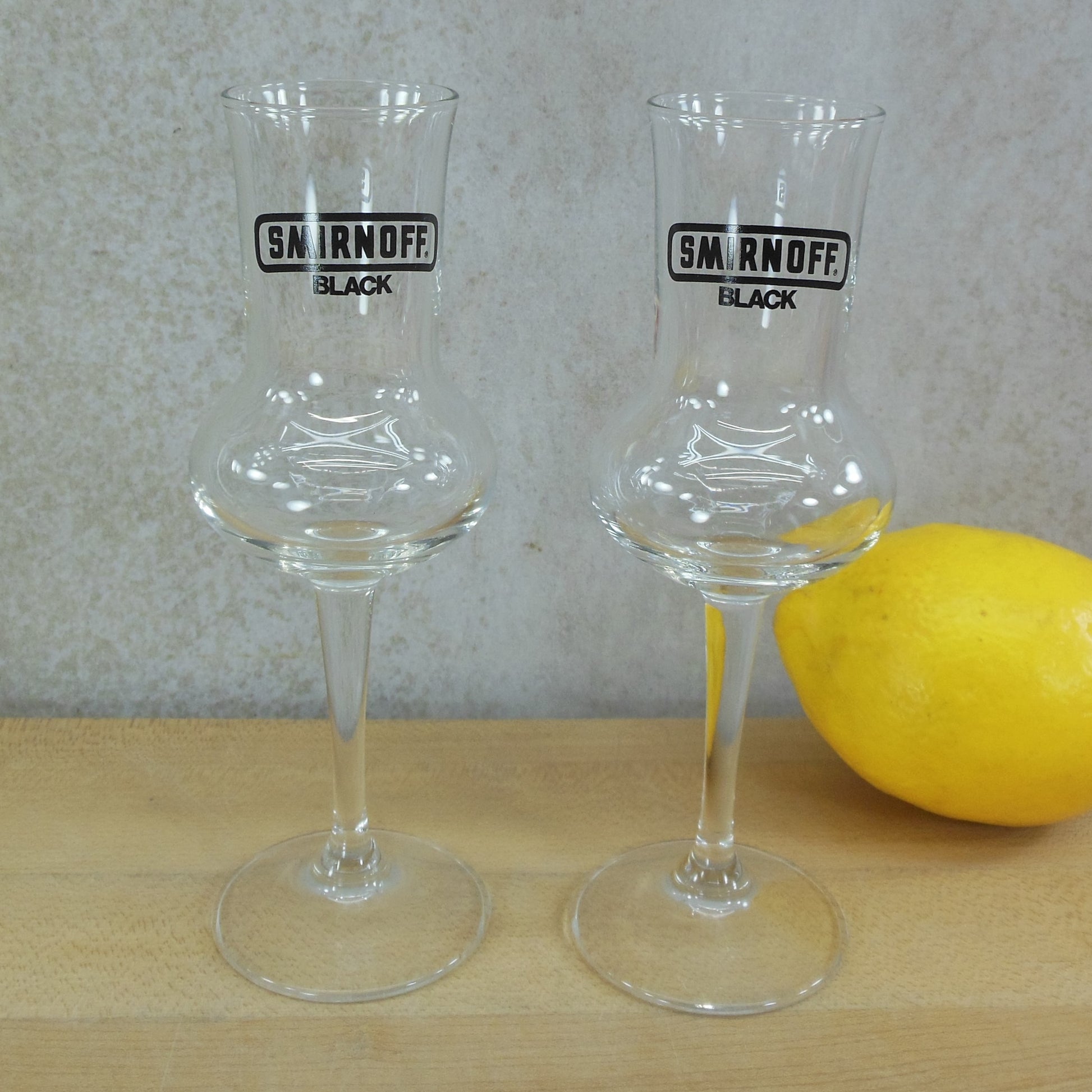 Smirnoff Black Vodka Stemware Shooter Glasses Pair Vintage