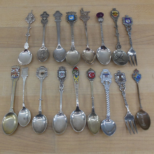 Souvenir Spoon 17 Lot Silverplate & Unmarked - Countries Rolex Etc.