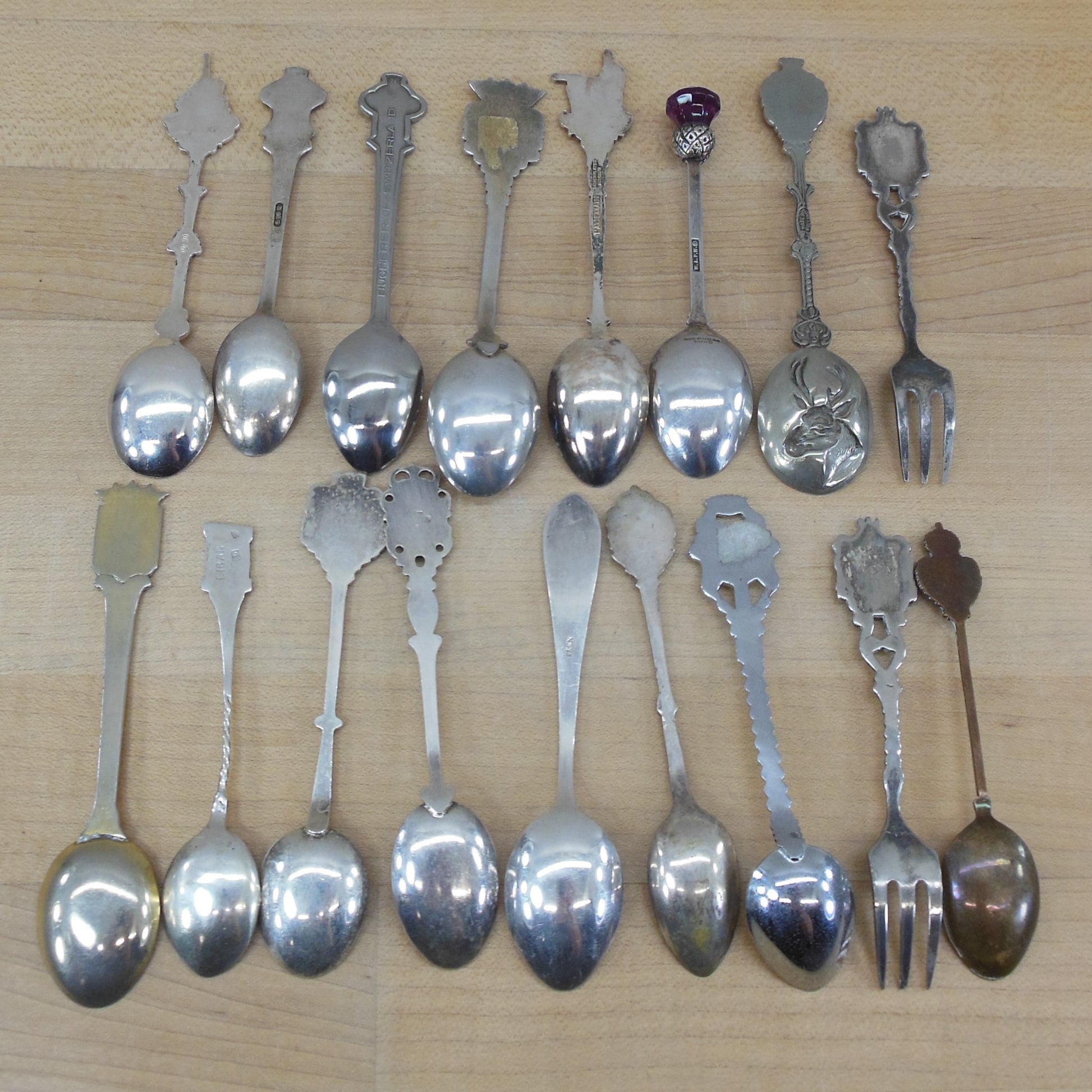 Souvenir Spoon 17 Lot Silverplate & Unmarked - Countries Rolex Etc. vintage used