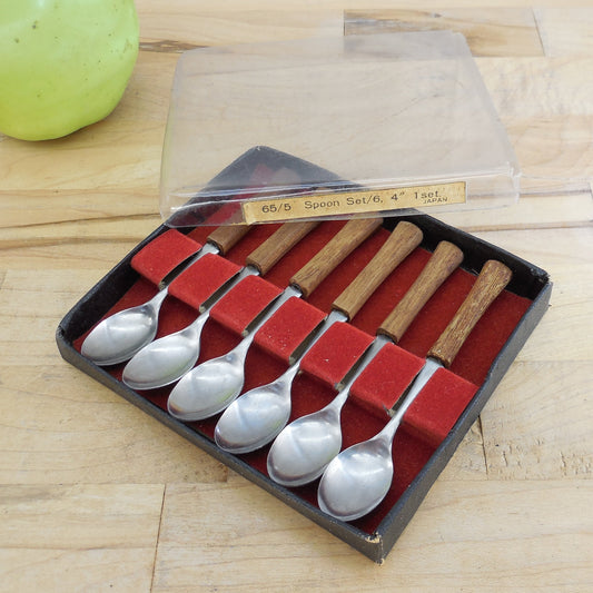 Unbranded Japan MCM Demitasse Stainless Spoon 6 Set Teak Handle Vintage